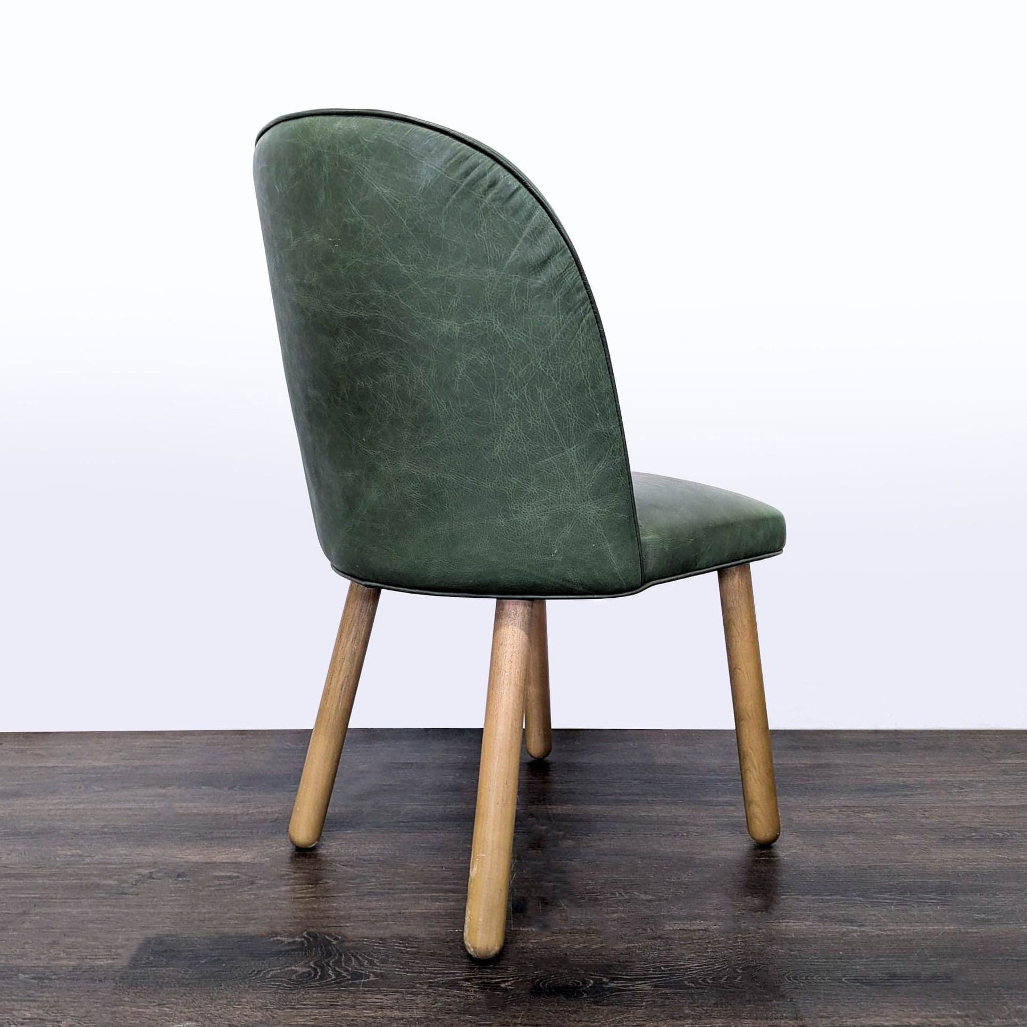 Set of Three Leather Dining Chairs on Wood Legs - Thumbnail 5