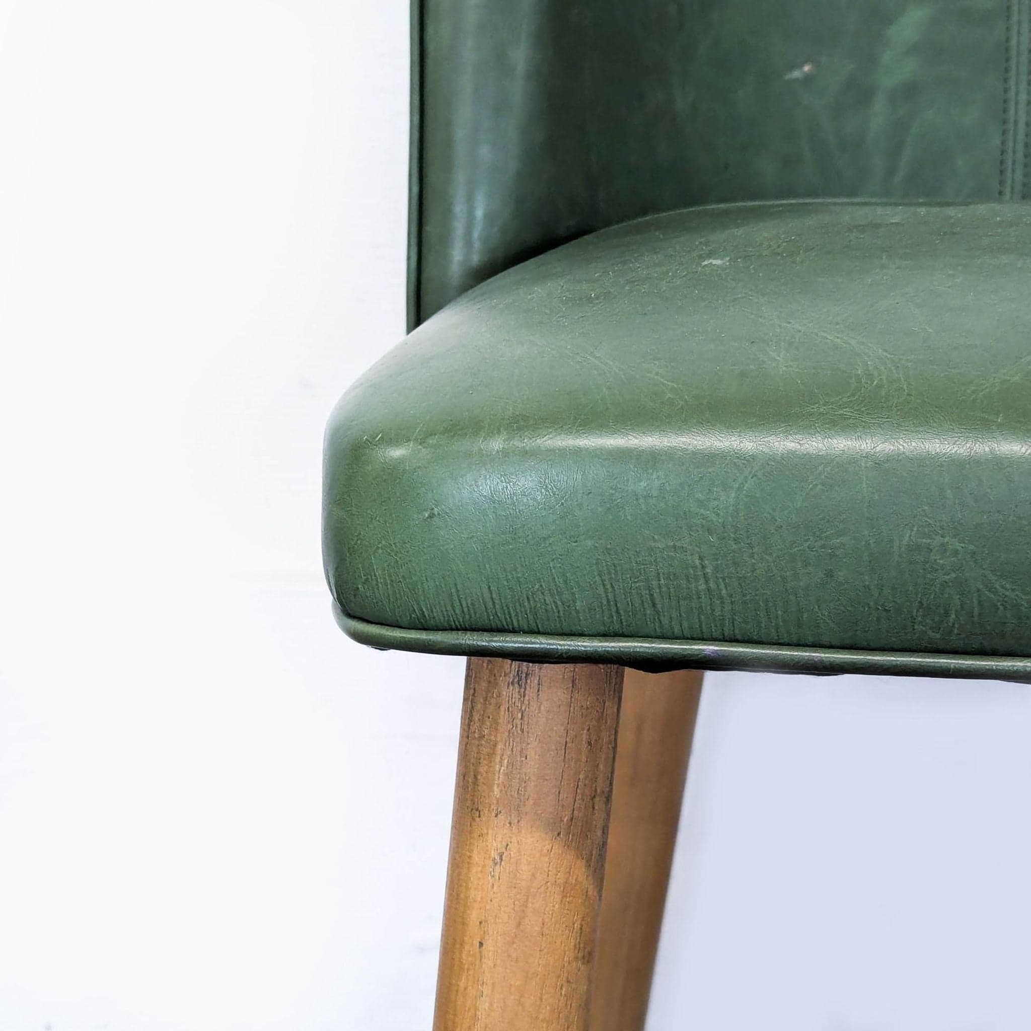Set of Three Leather Dining Chairs on Wood Legs - Thumbnail 8