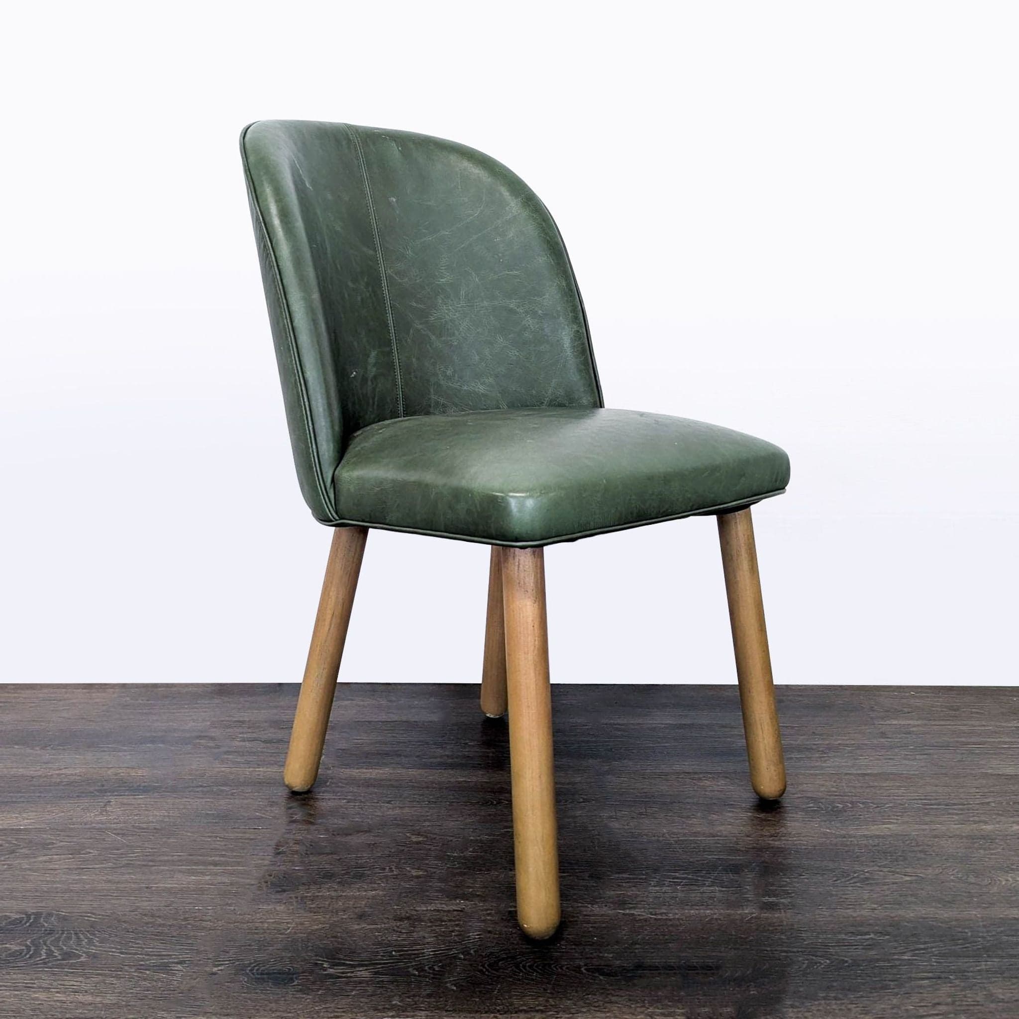 Set of Three Leather Dining Chairs on Wood Legs - Thumbnail 3