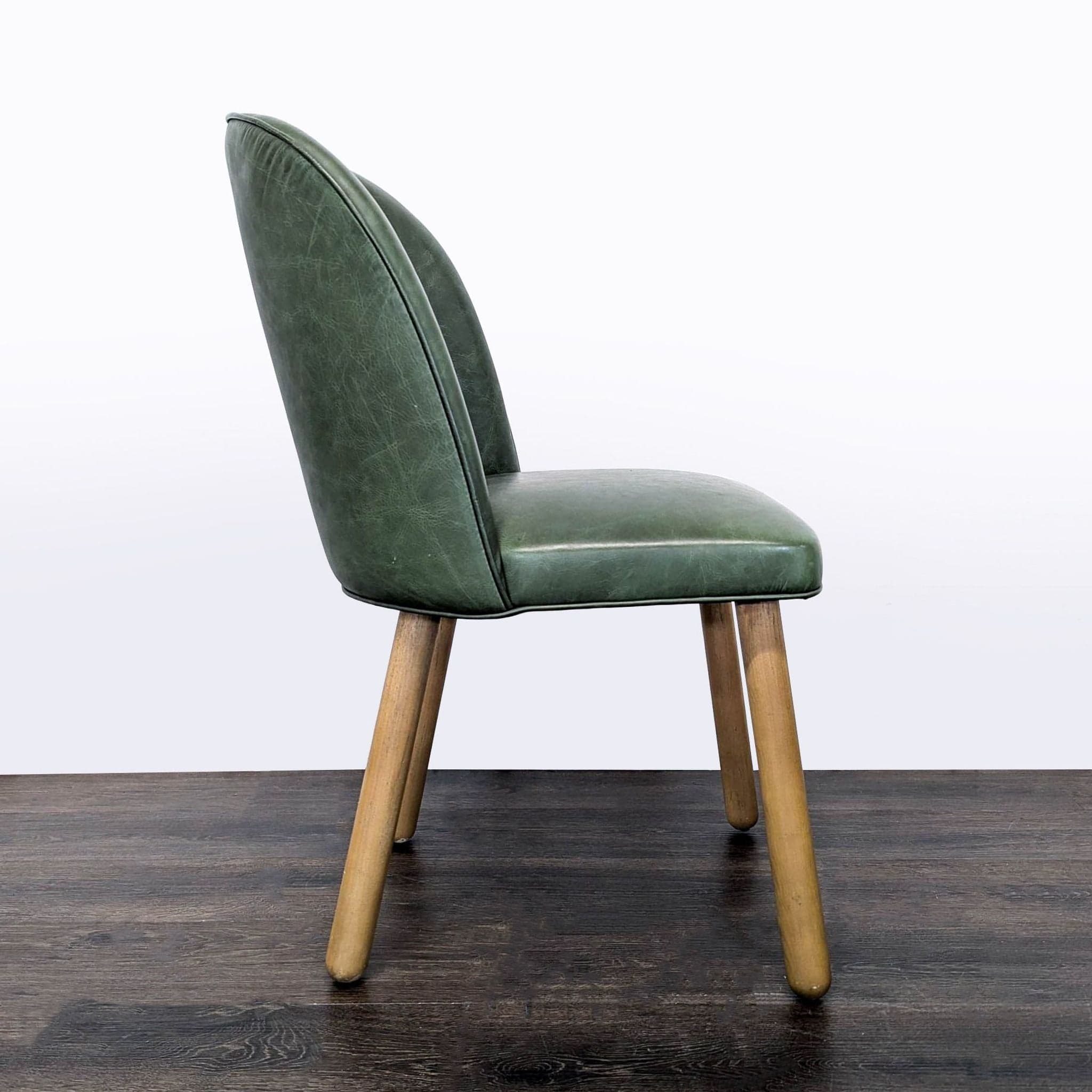 Set of Three Leather Dining Chairs on Wood Legs - Thumbnail 4