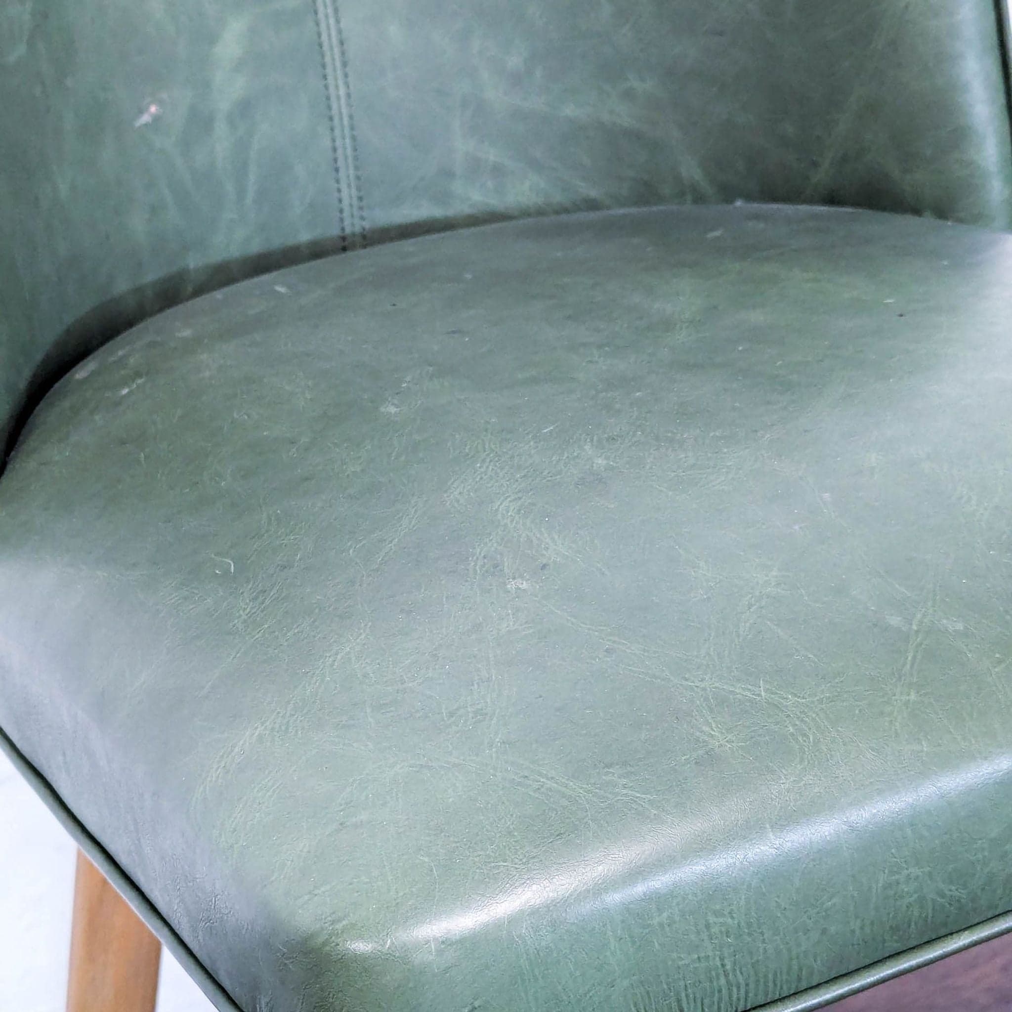 Set of Three Leather Dining Chairs on Wood Legs - Thumbnail 11