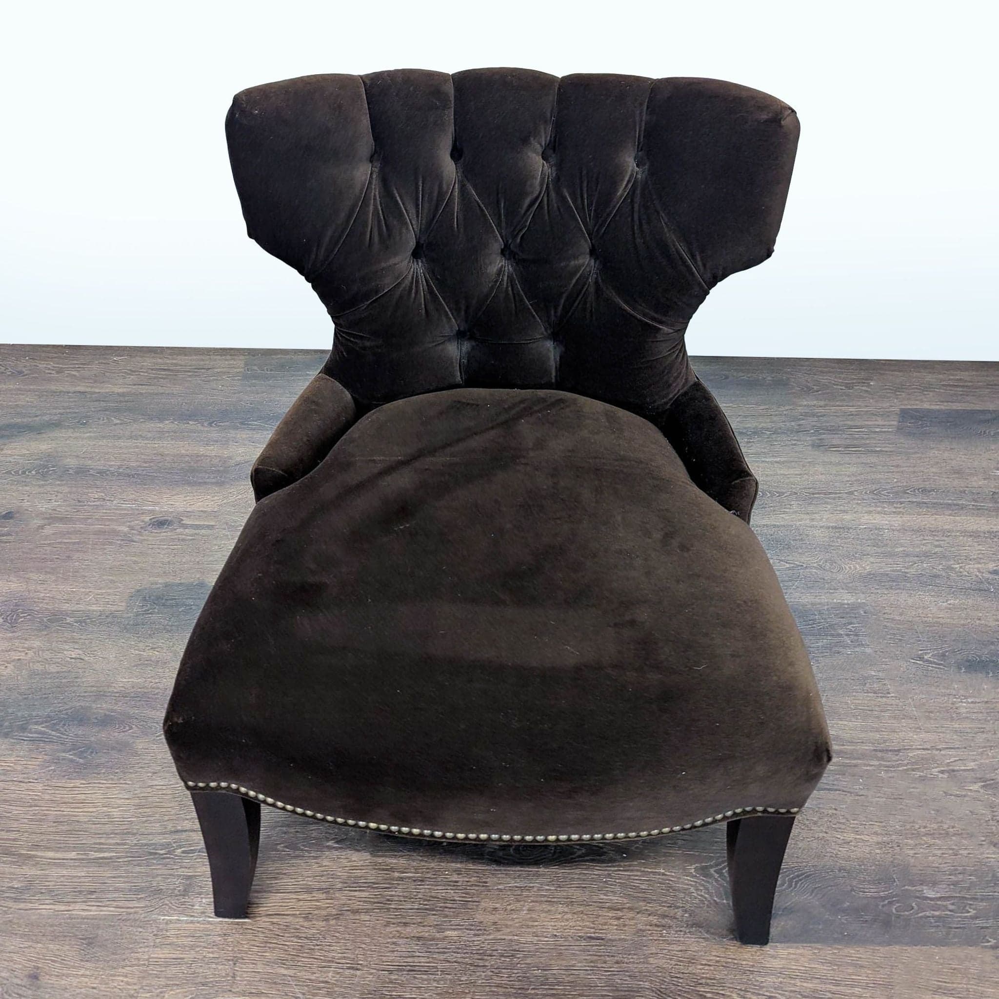 Pottery Barn Tufted Brown Velvet Lounge Chair - Thumbnail 4