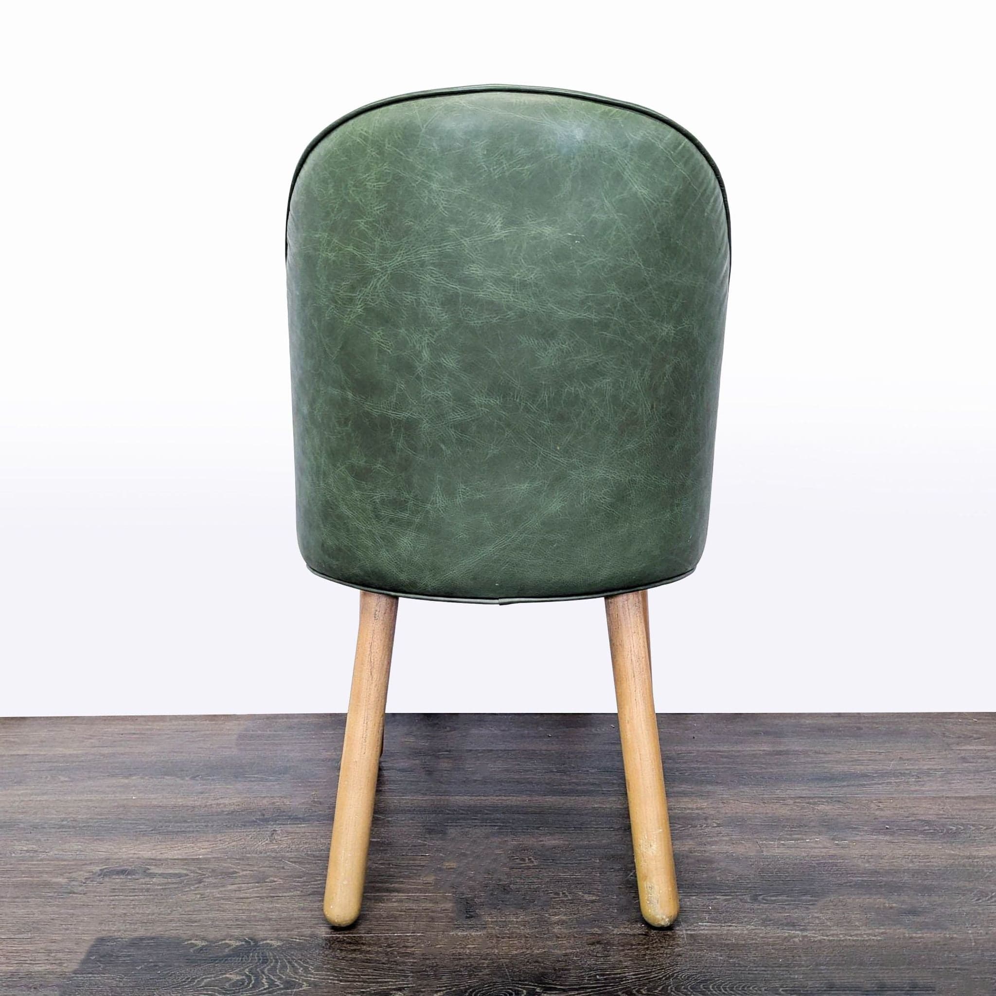Set of Three Leather Dining Chairs on Wood Legs - Thumbnail 6