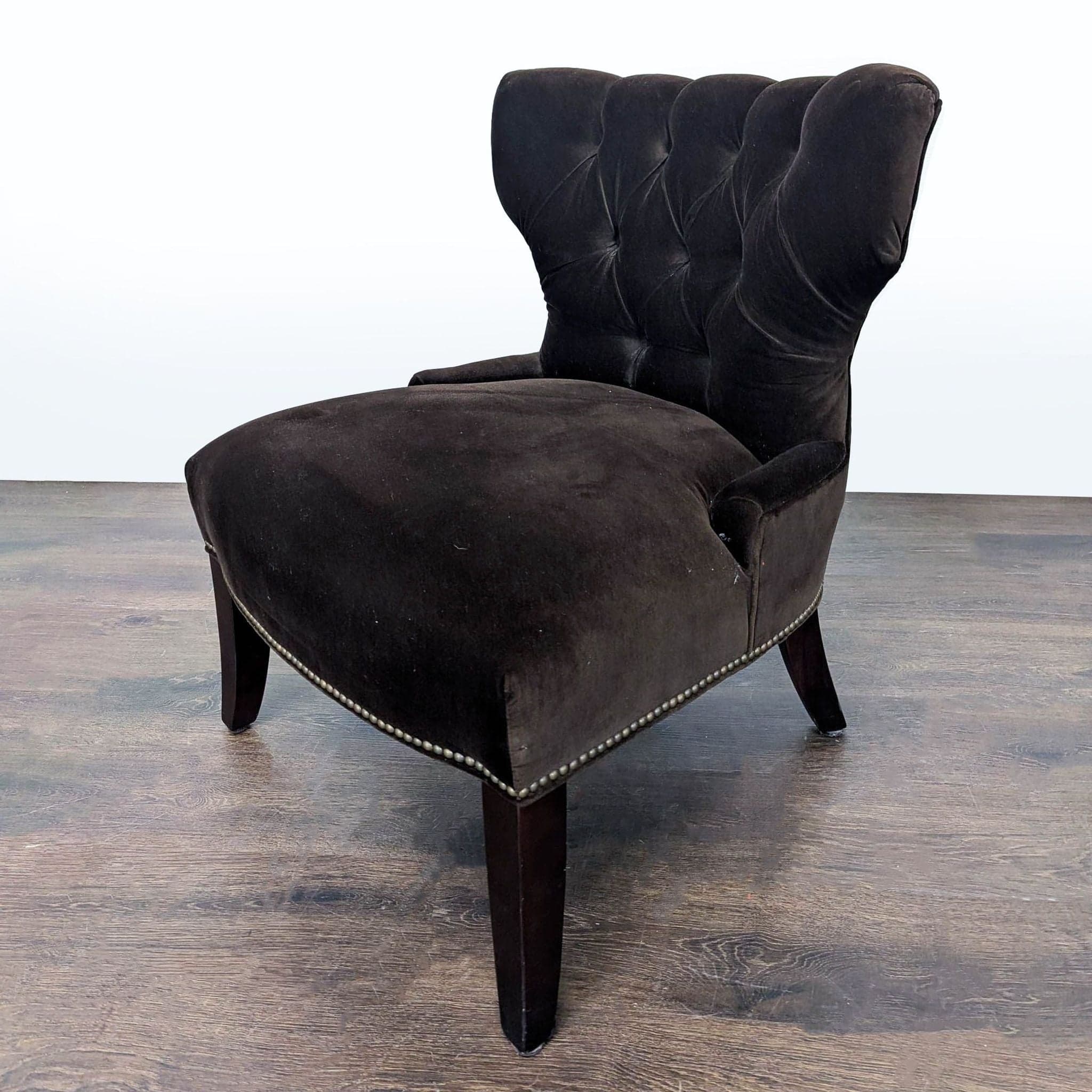 Pottery Barn Tufted Brown Velvet Lounge Chair - Thumbnail 6