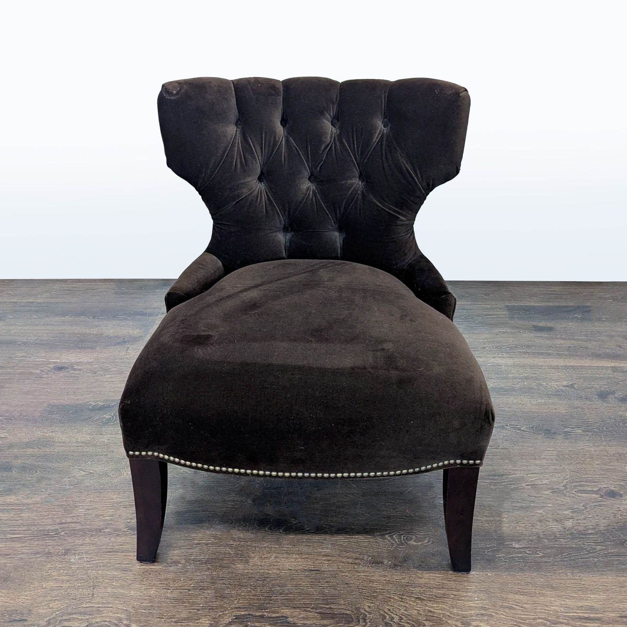 Pottery Barn Tufted Brown Velvet Lounge Chair - Thumbnail 3