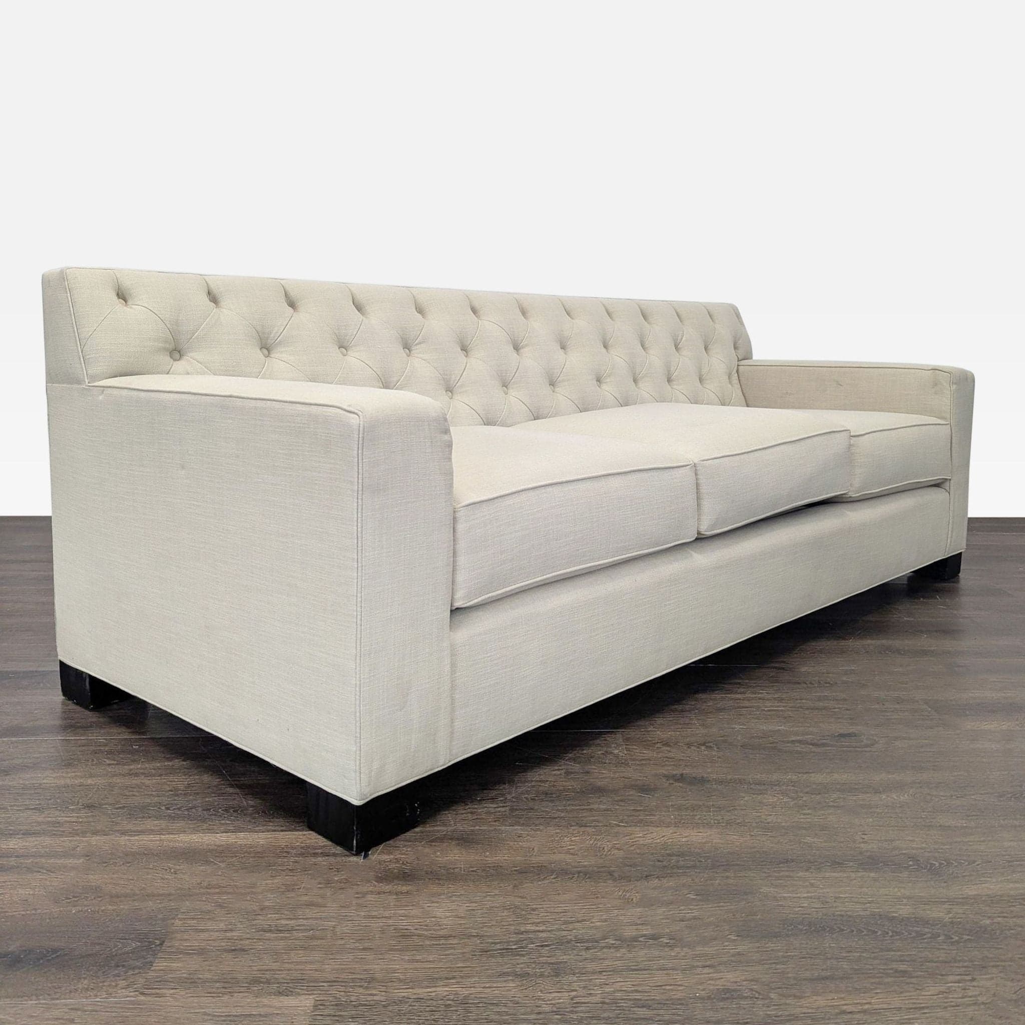 Modern Beige 3-Seat Sofa with Tufted Back and Square Arms - Thumbnail 2