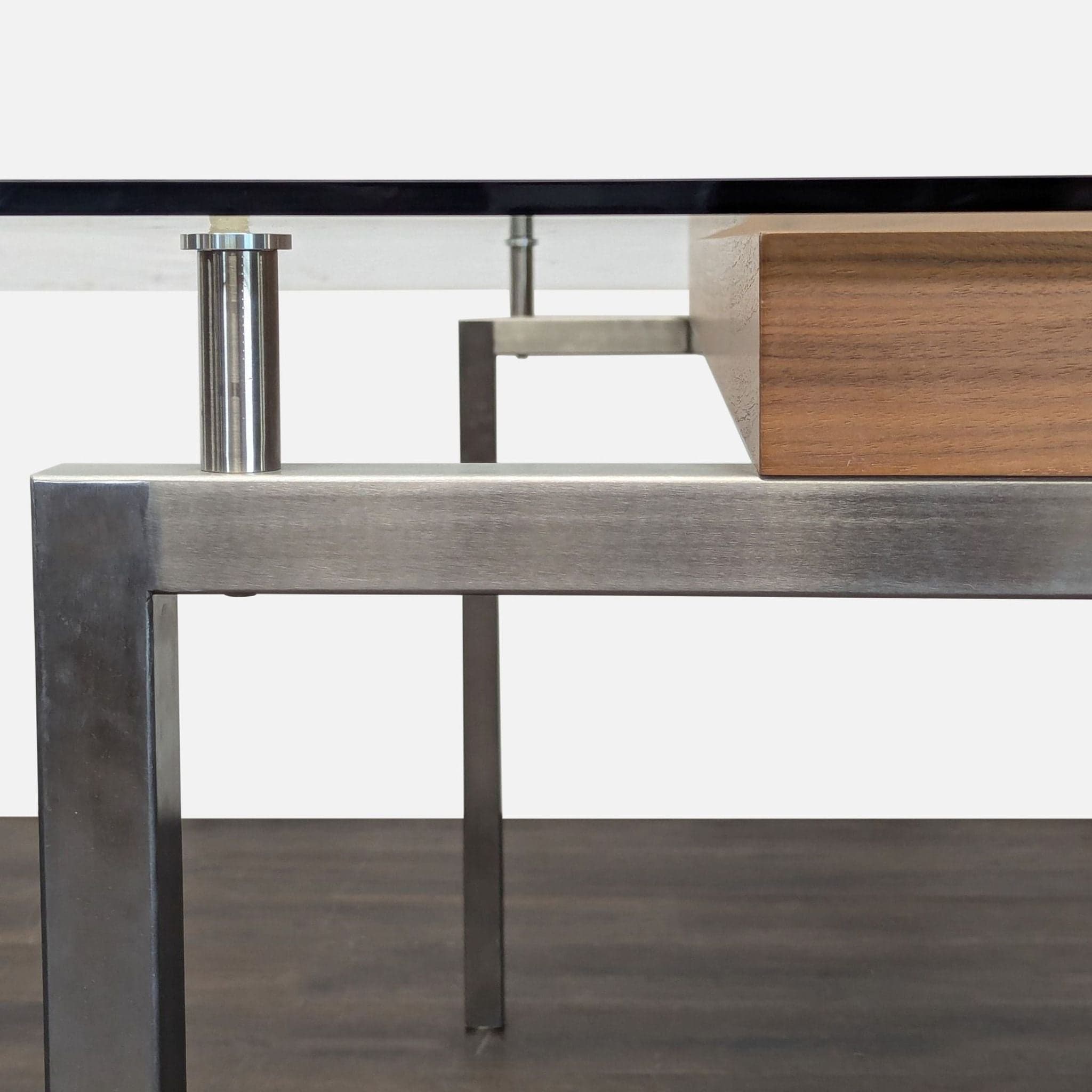 Glass Top Dining Table with Center Wood Beam - Thumbnail 5