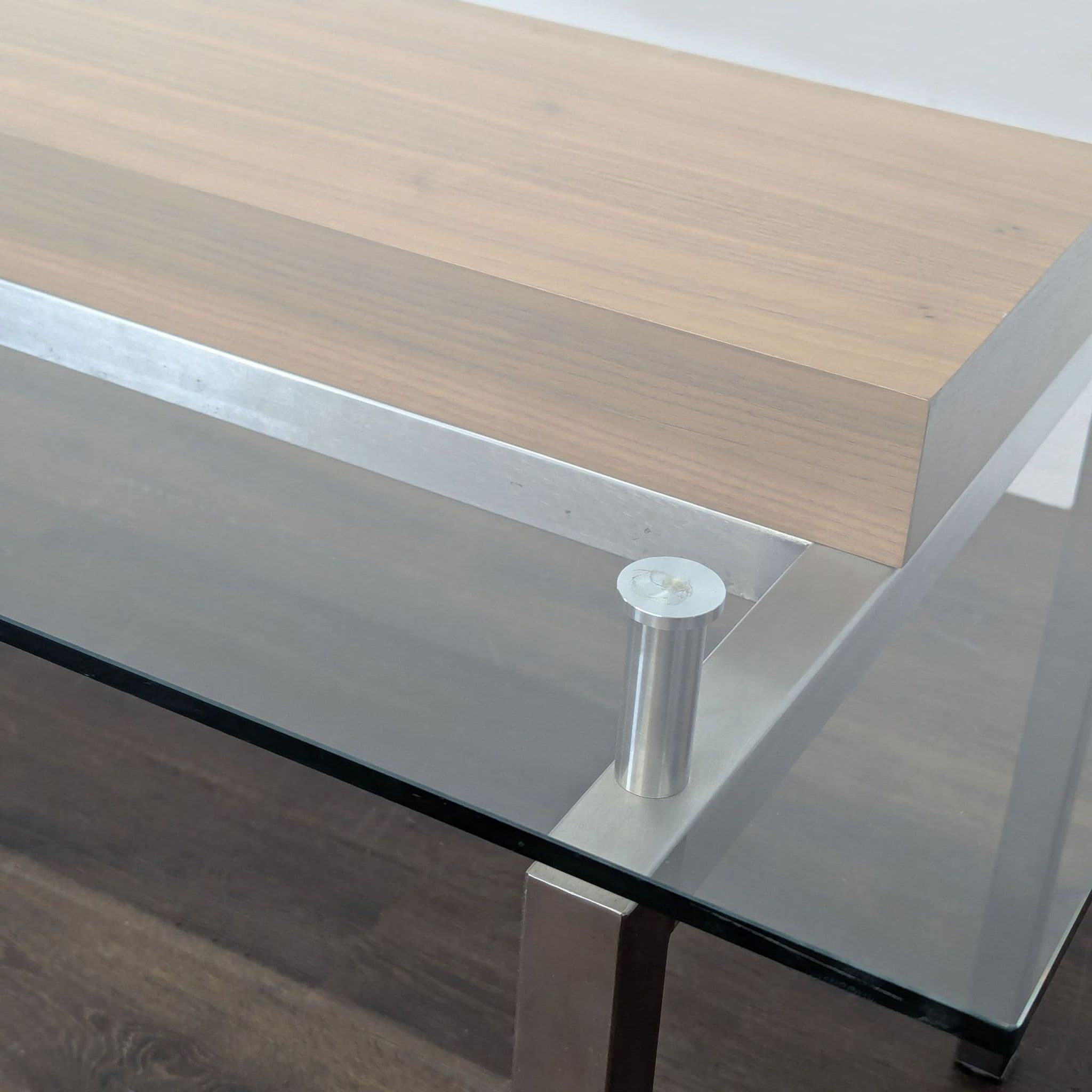 Glass Top Dining Table with Center Wood Beam - Thumbnail 4