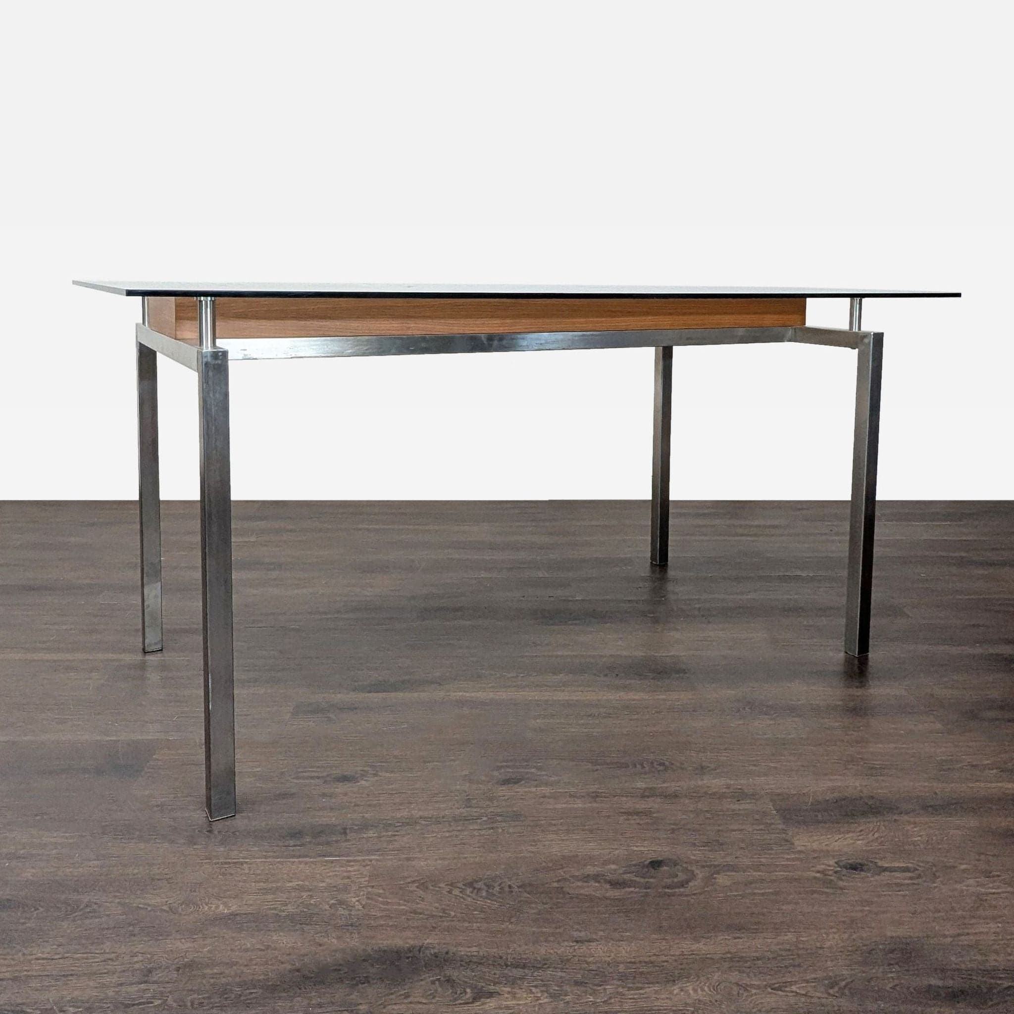Glass Top Dining Table with Center Wood Beam - Thumbnail 7