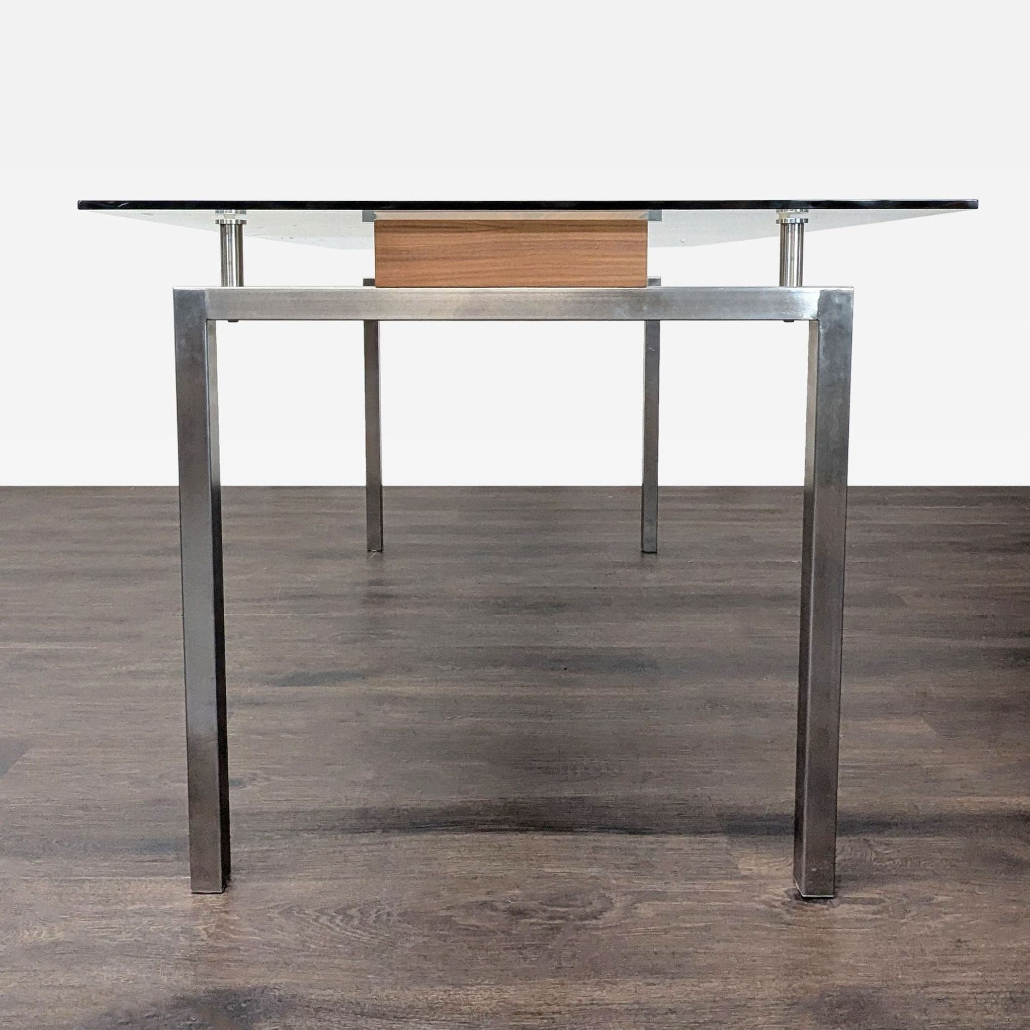 Glass Top Dining Table with Center Wood Beam - Thumbnail 2