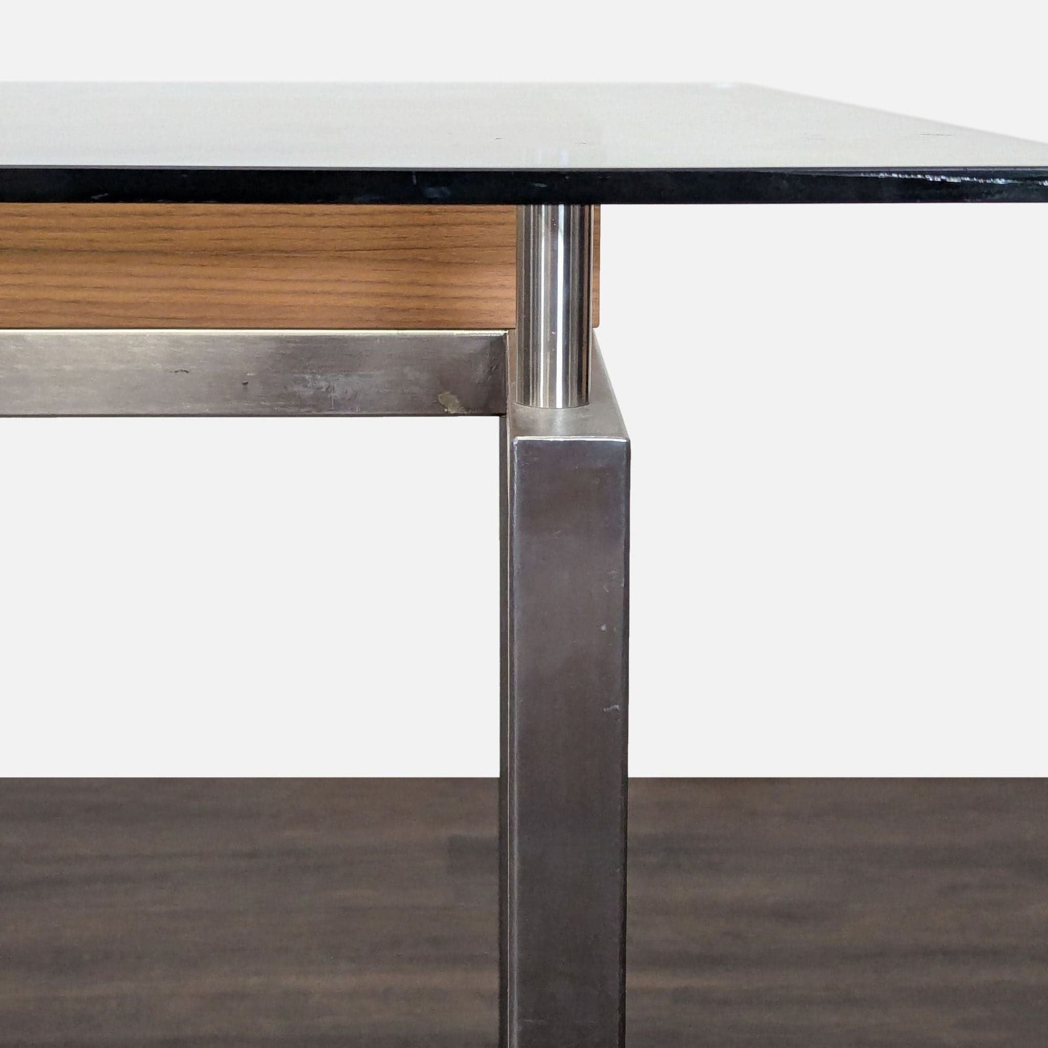 Glass Top Dining Table with Center Wood Beam - Thumbnail 3