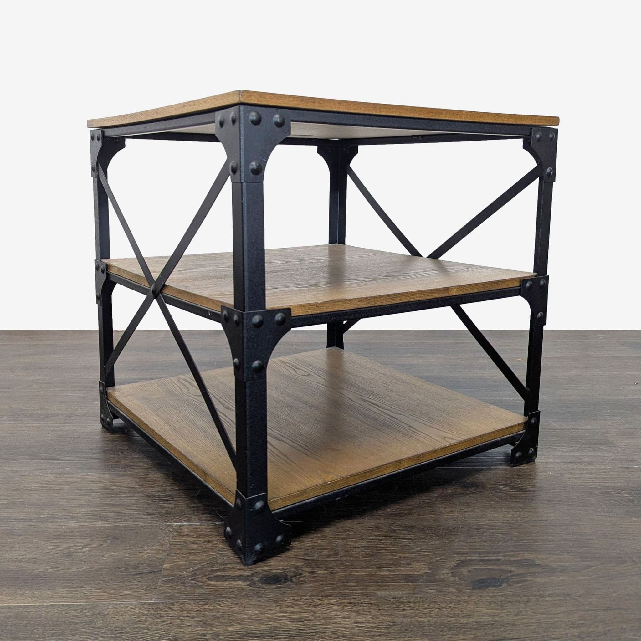 Metal & Wood Industrial Style End Table - Thumbnail 6