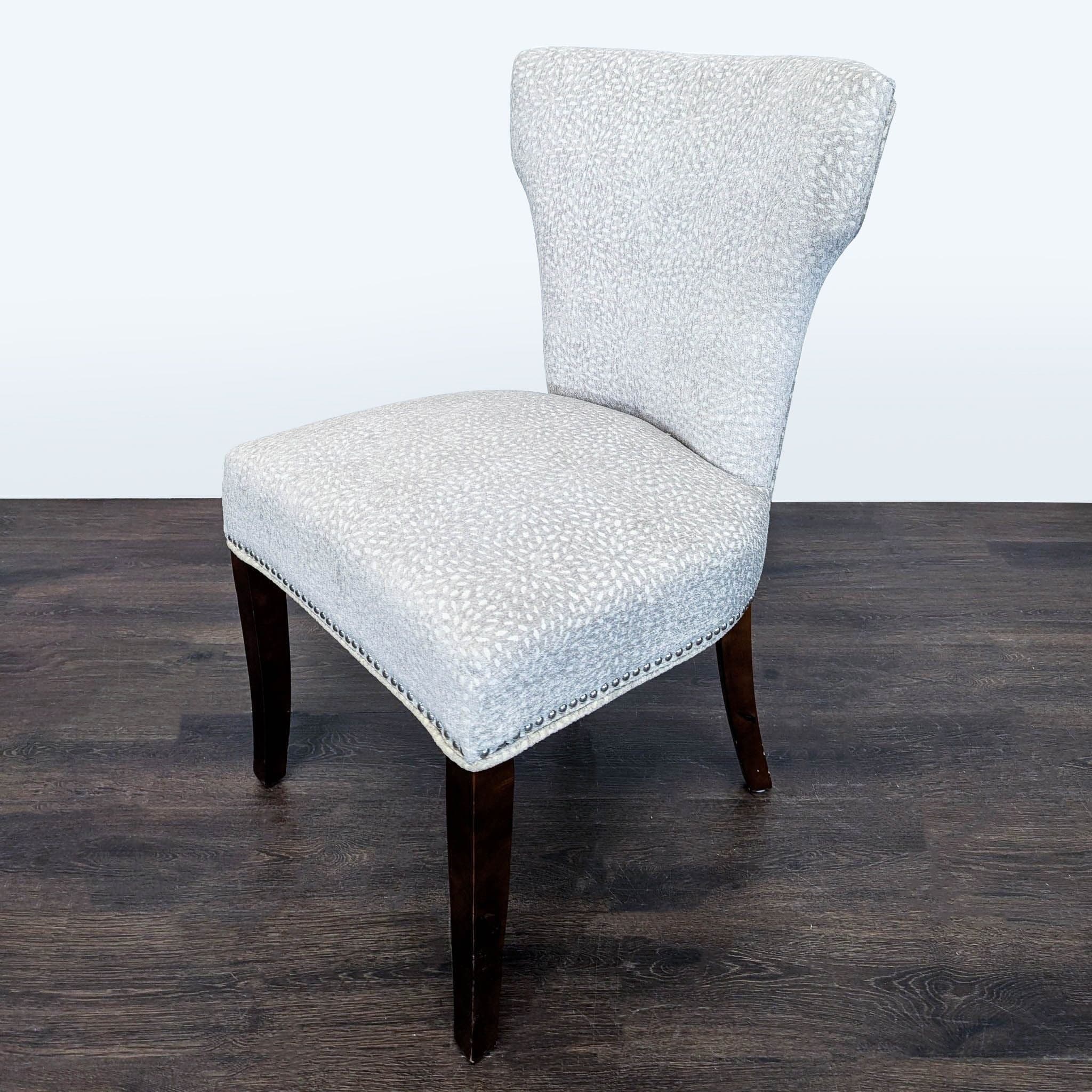 Modern Lounge Chair with Light Patterned Fabric and Dark Wood Legs - Thumbnail 4