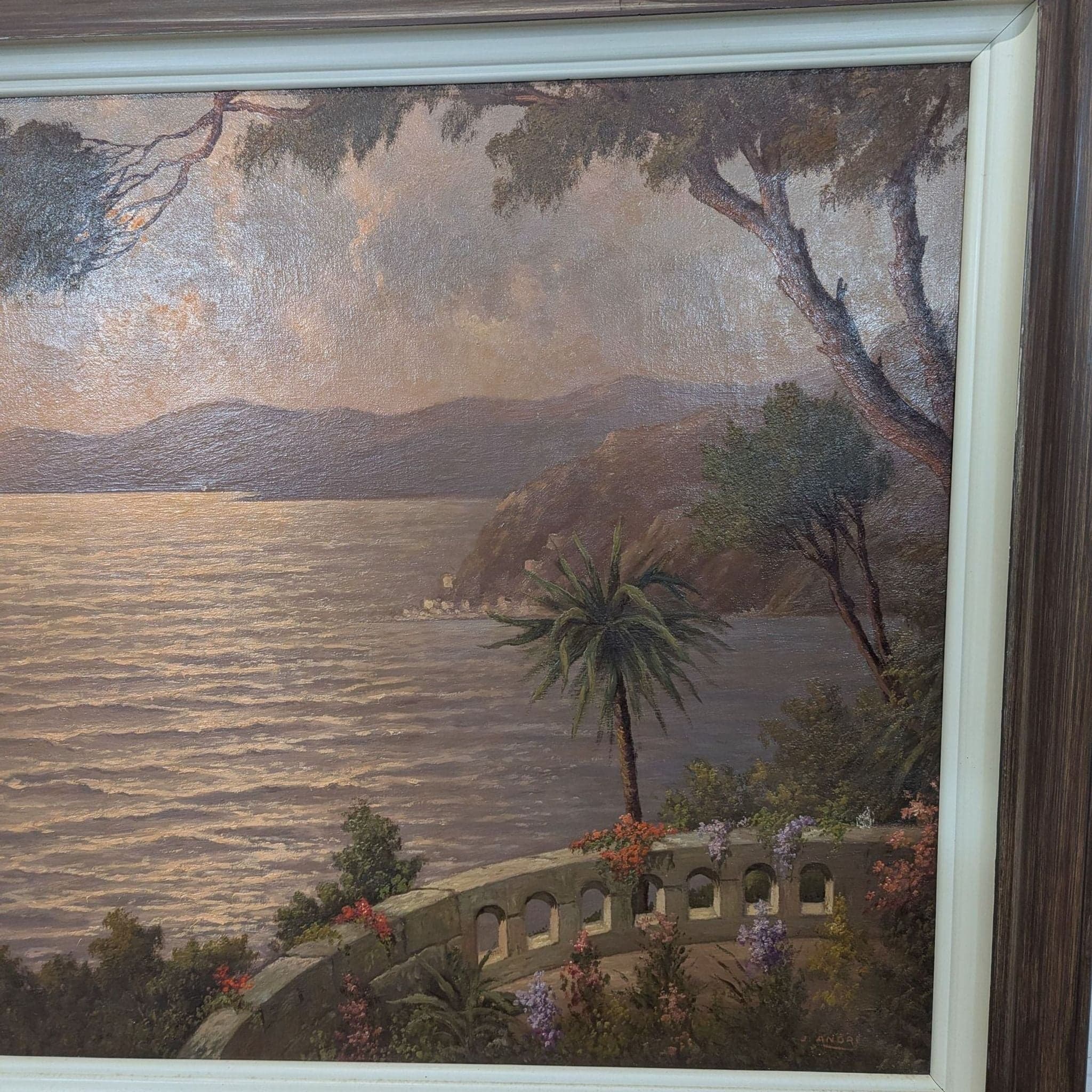 Vintage Mediterranean Coastal Sunset Oil Painting Signed J. Andre - Thumbnail 10