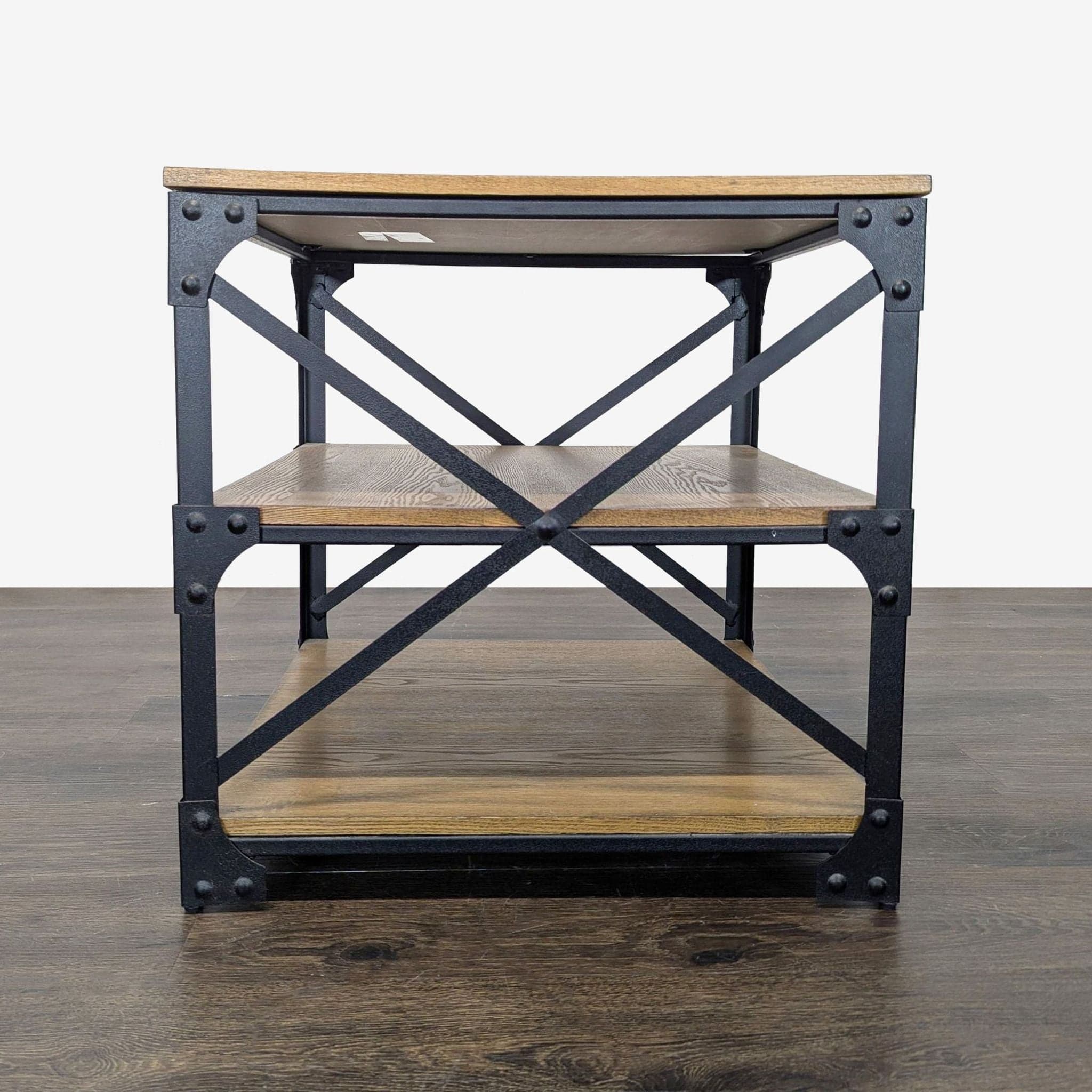 Metal & Wood Industrial Style End Table - Thumbnail 2