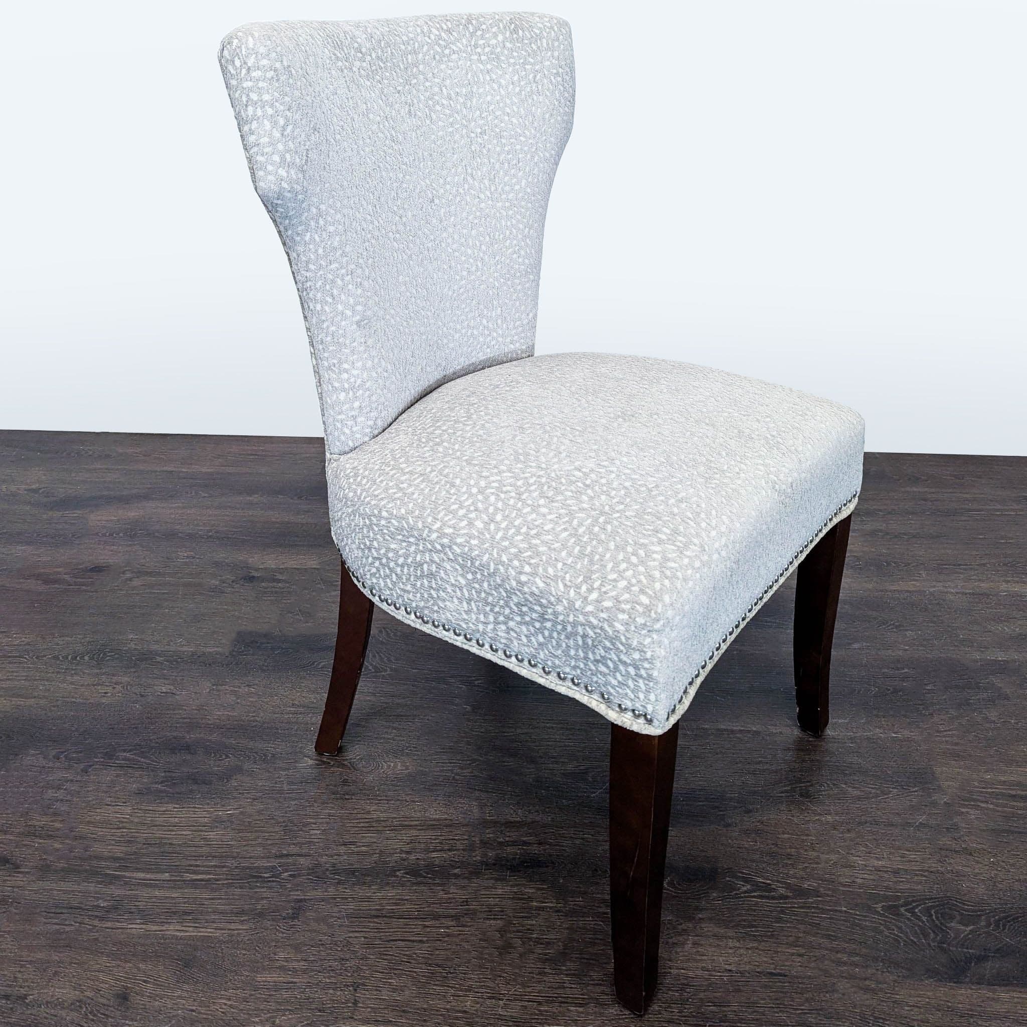 Modern Lounge Chair with Light Patterned Fabric and Dark Wood Legs - Thumbnail 2