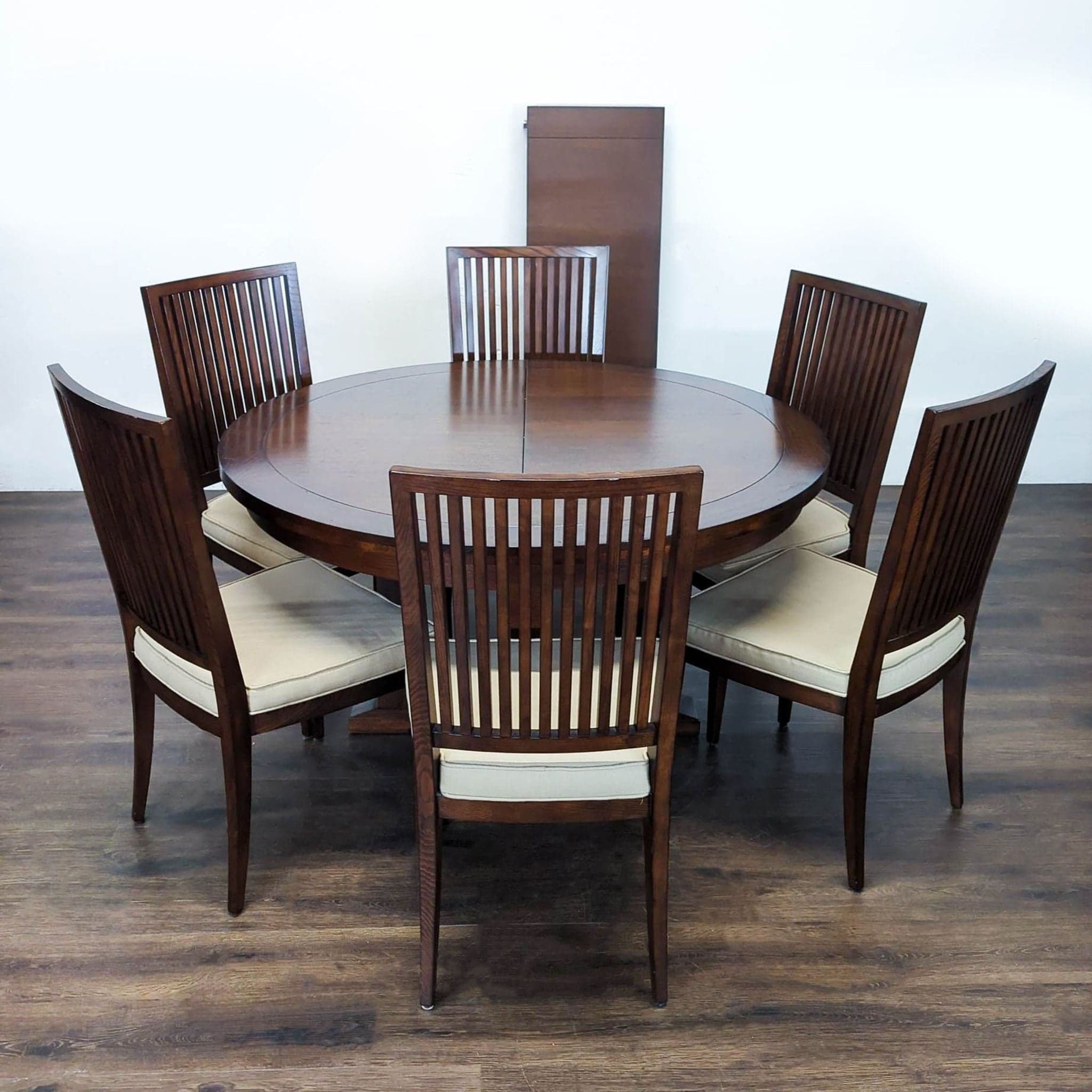 Contemporary Wooden Dining Set with Extendable Table and 6 Slat-Back Chairs - Thumbnail 2
