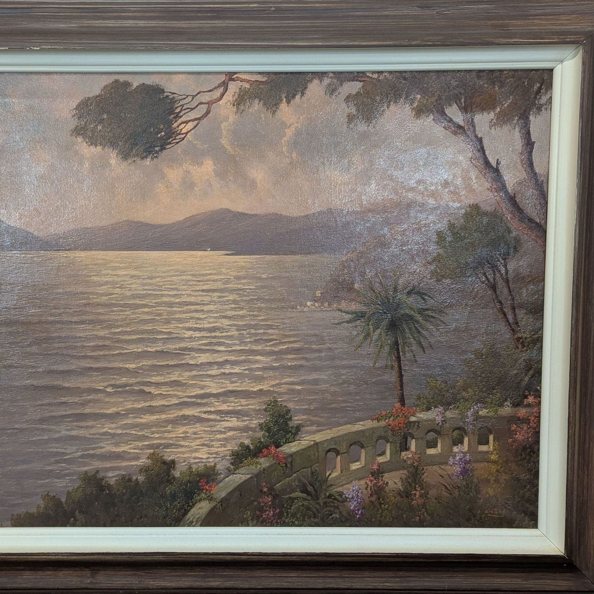 Vintage Mediterranean Coastal Sunset Oil Painting Signed J. Andre - Thumbnail 3