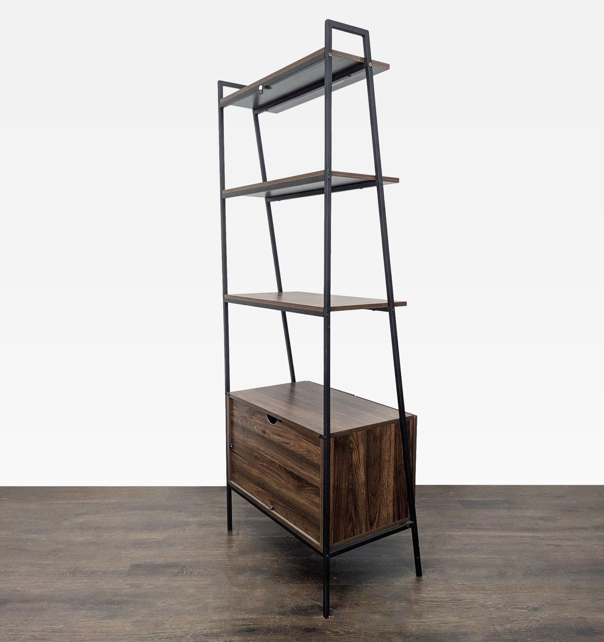 Walker Edison Industrial Ladder Bookshelf with Drawer Storage - Thumbnail 2