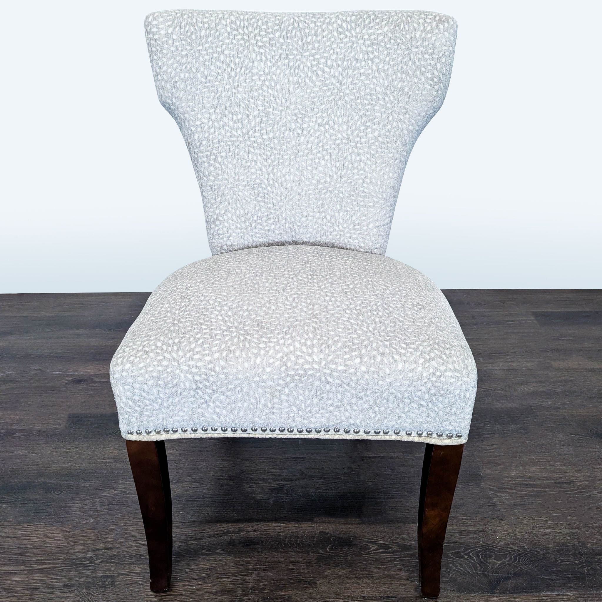 Modern Lounge Chair with Light Patterned Fabric and Dark Wood Legs - Thumbnail 3