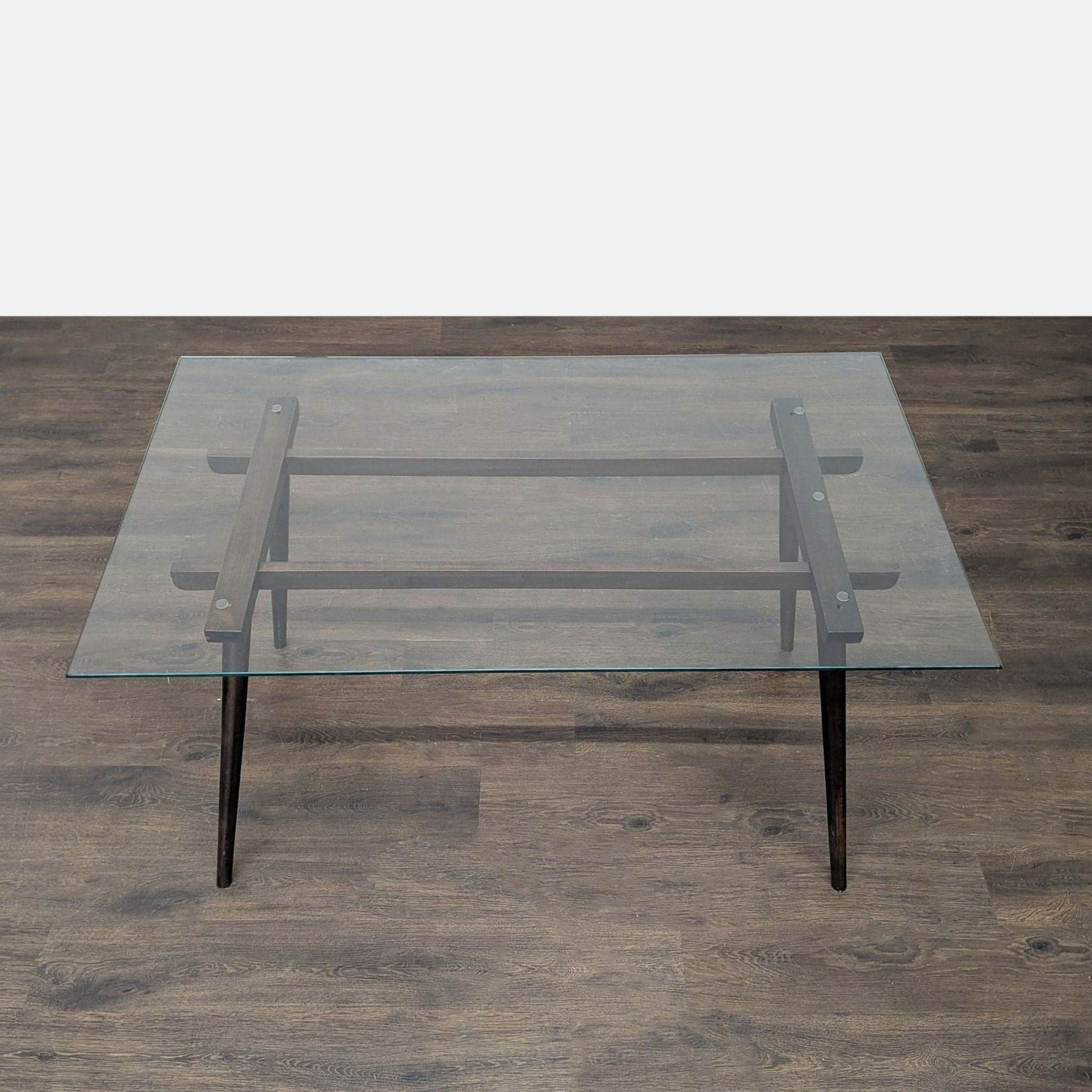 Glass Top Dining Table on Wood Base - Thumbnail 4