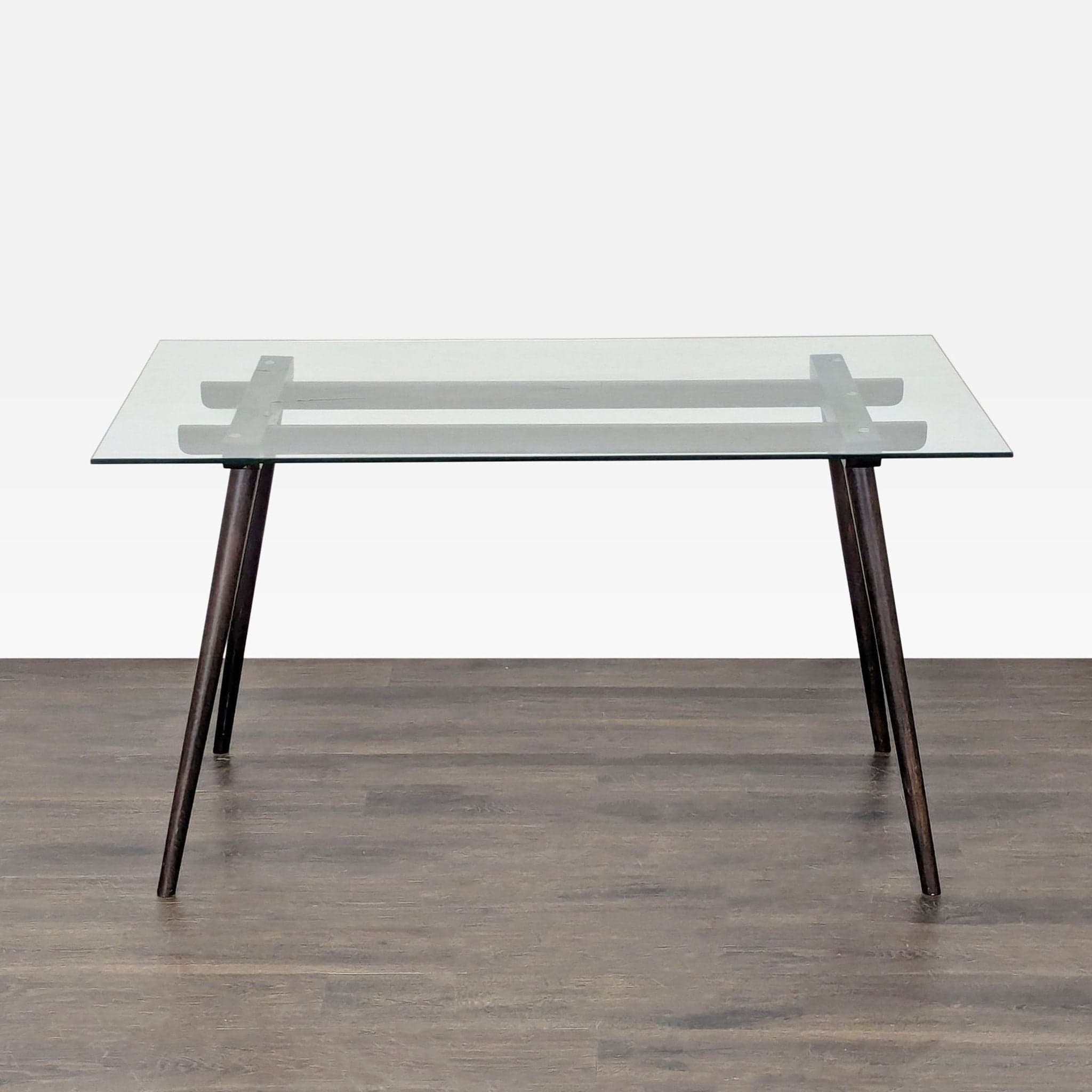 Glass Top Dining Table on Wood Base - Thumbnail 3