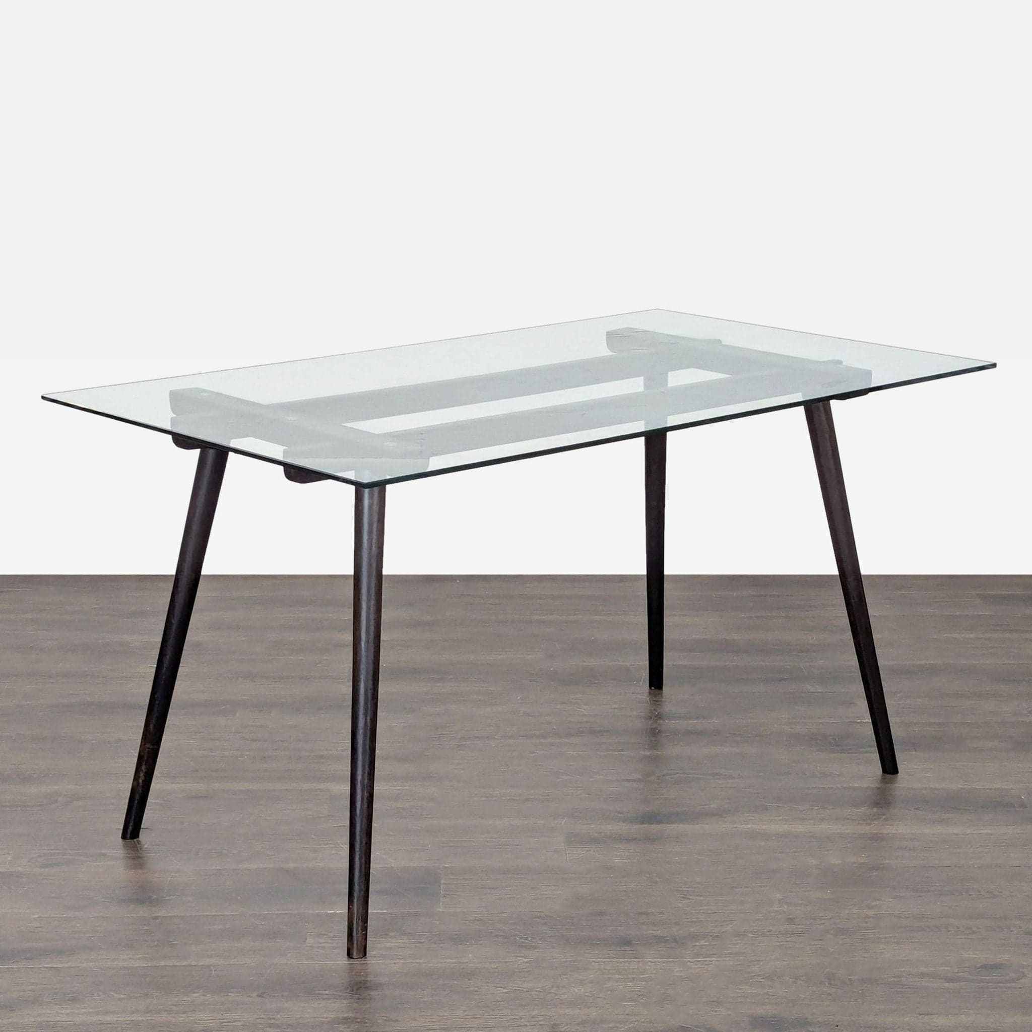 Glass Top Dining Table on Wood Base - Thumbnail 2