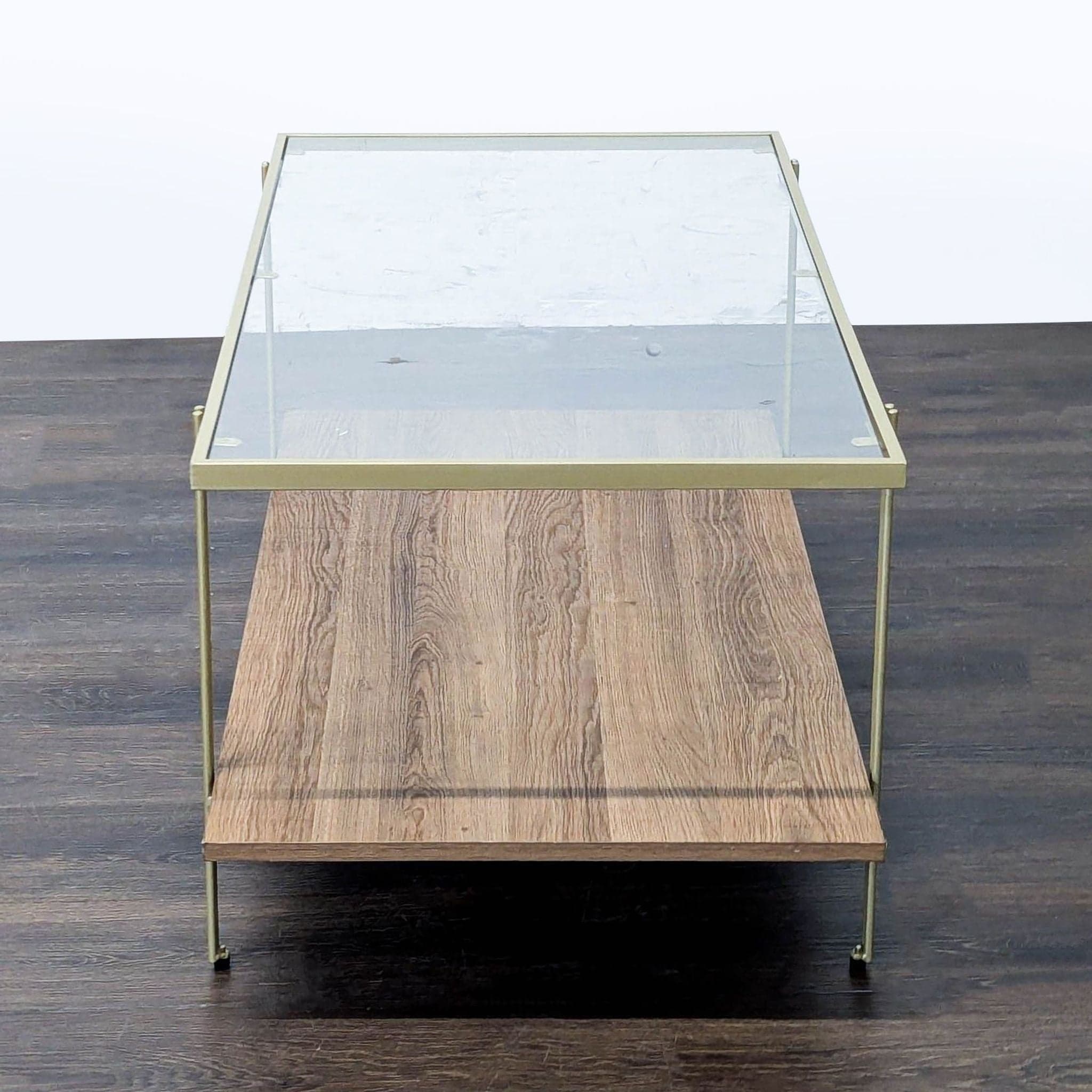 Glass Top Coffee Table with Shelf on Metal Frame - Thumbnail 3