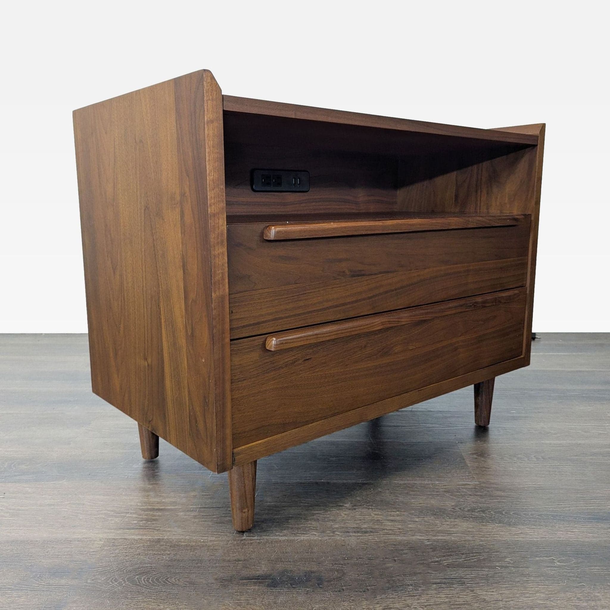 Crate & Barrel Tate Mid-Century Modern Two Drawer Nightstand with Charging Station - Thumbnail 8