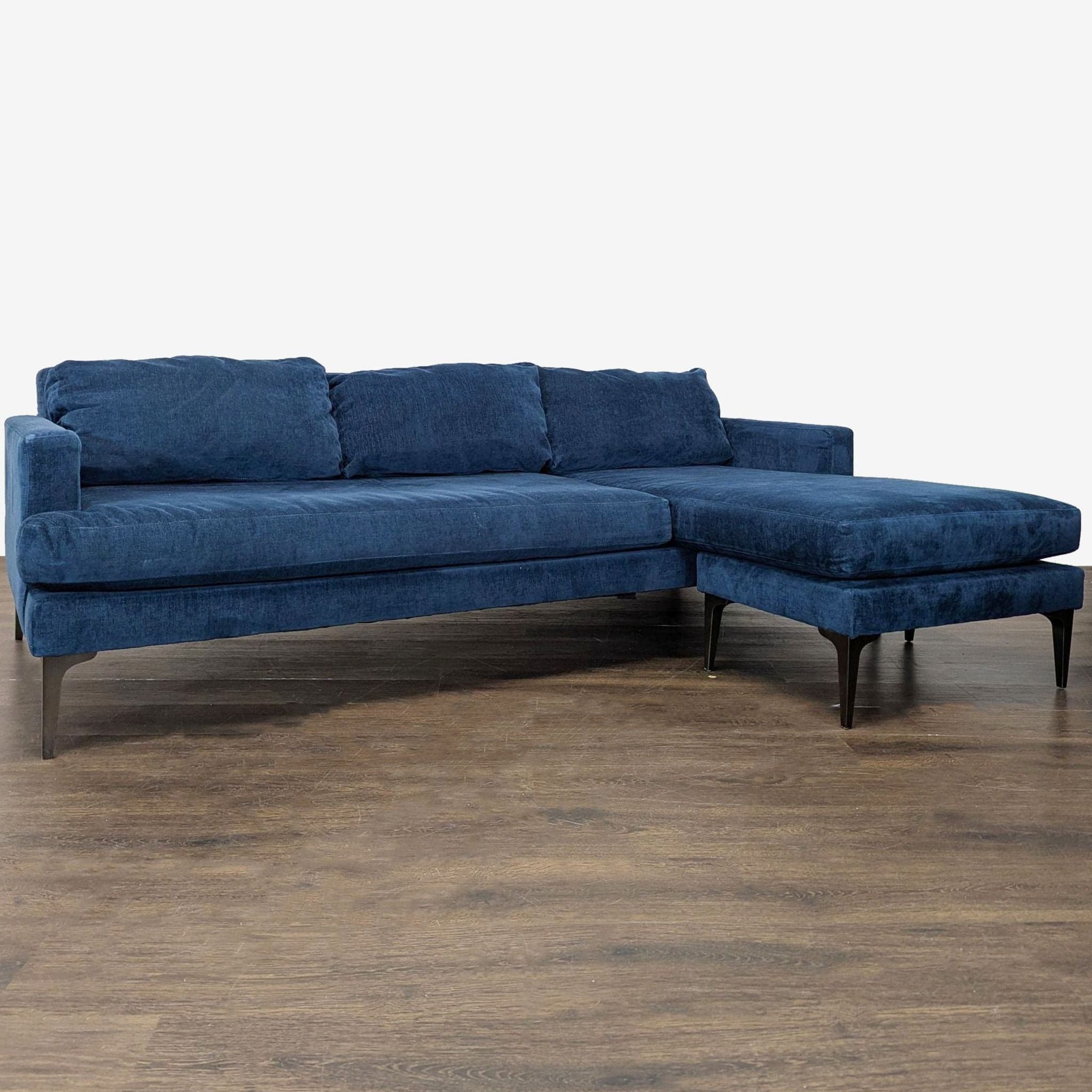 West Elm Blue Sectional Sofa with Right Chaise - Thumbnail 2