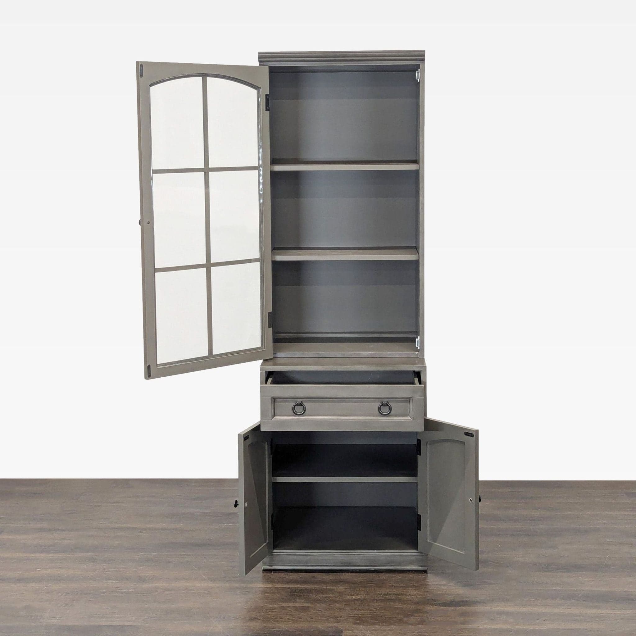 One Drawer Hutch with Glass Doors and Bottom Cabinet - Thumbnail 2