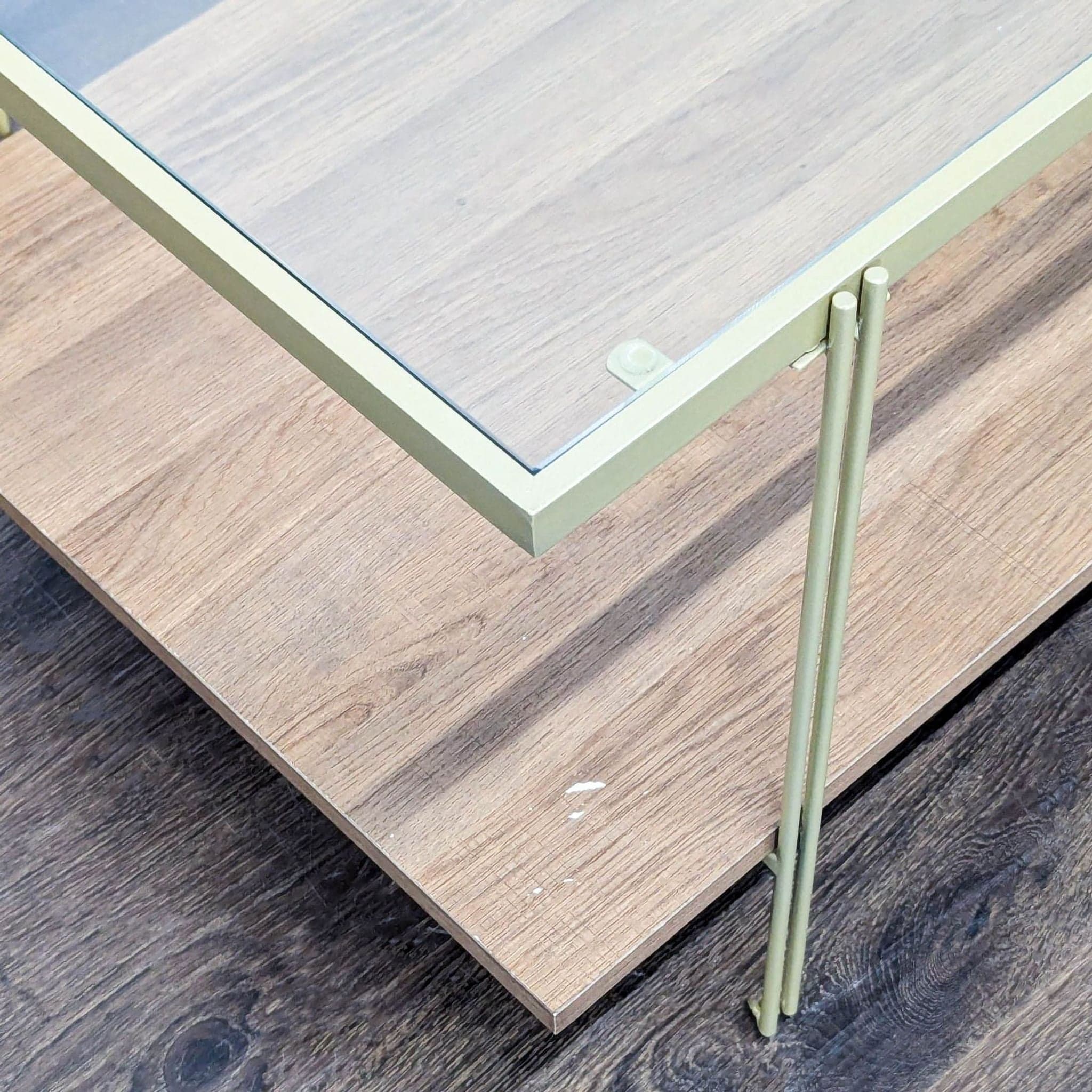 Glass Top Coffee Table with Shelf on Metal Frame - Thumbnail 4