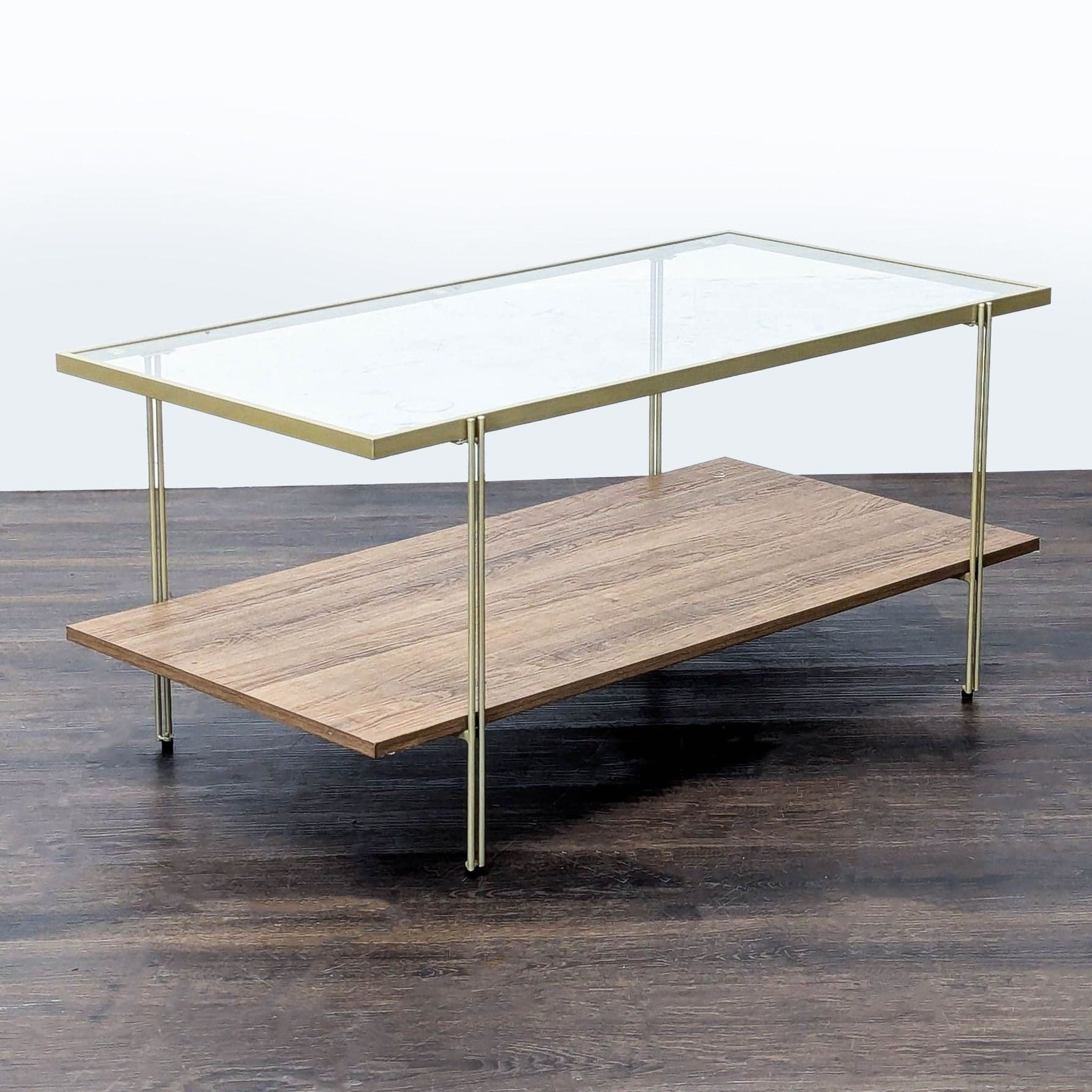 Glass Top Coffee Table with Shelf on Metal Frame - Thumbnail 2