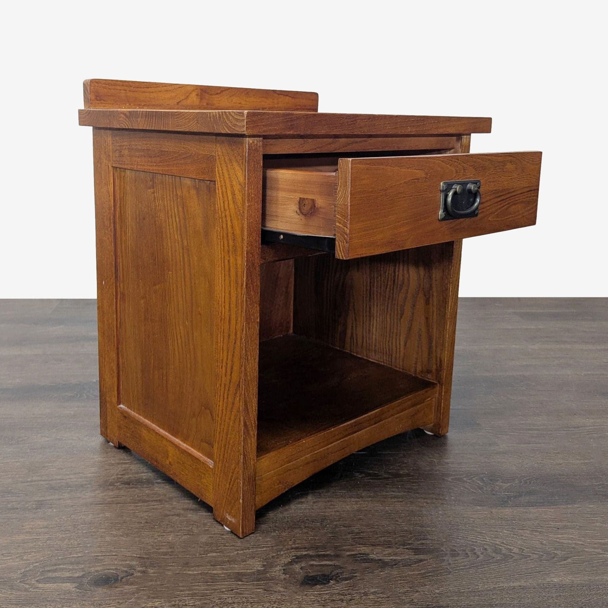 Craftsman Style One Drawer Wood Nightstand with Open Shelf - Thumbnail 2