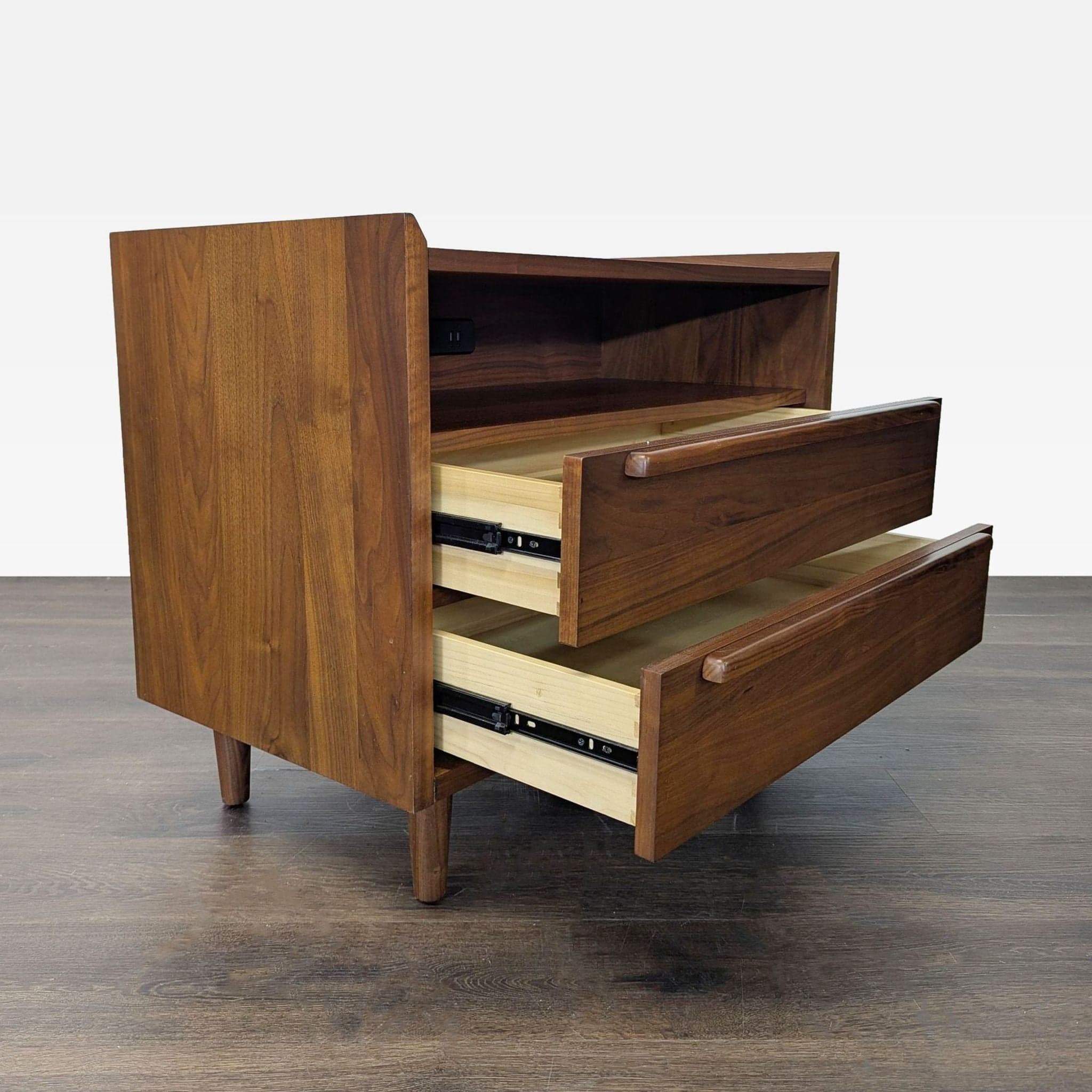 Crate & Barrel Tate Mid-Century Modern Two Drawer Nightstand with Charging Station - Thumbnail 2