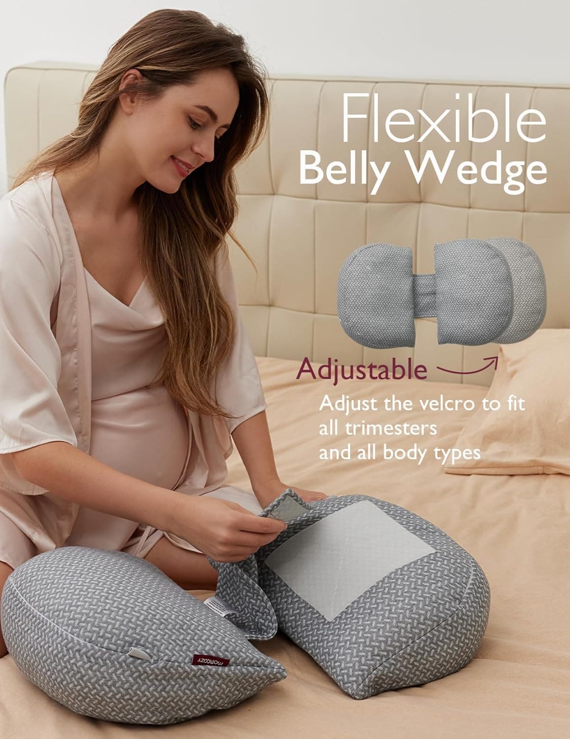 Momcozy Portable Pregnancy Pillow – W Shaped Maternity Support for Side Sleepers, Adjustable Travel Wedge Pillow for Back, Belly, and Hip Relief, Ideal for Pregnant Women, Deep Grey - Thumbnail 3