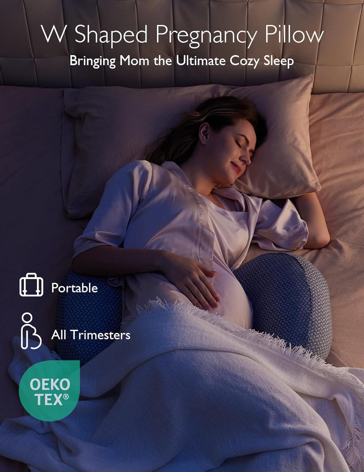 Momcozy Portable Pregnancy Pillow – W Shaped Maternity Support for Side Sleepers, Adjustable Travel Wedge Pillow for Back, Belly, and Hip Relief, Ideal for Pregnant Women, Deep Grey - Thumbnail 4
