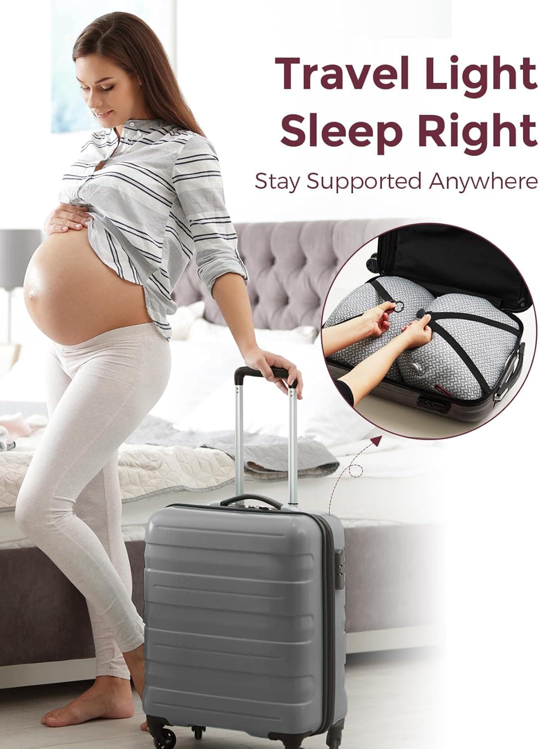Momcozy Portable Pregnancy Pillow – W Shaped Maternity Support for Side Sleepers, Adjustable Travel Wedge Pillow for Back, Belly, and Hip Relief, Ideal for Pregnant Women, Deep Grey - Thumbnail 5
