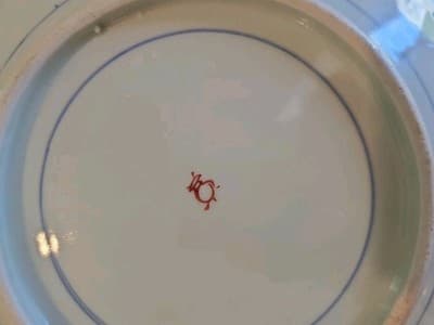 Antique Japanese Meiji Imari Scalloped Fan Plate Red Treasure Vase Mark 11" - Thumbnail 5