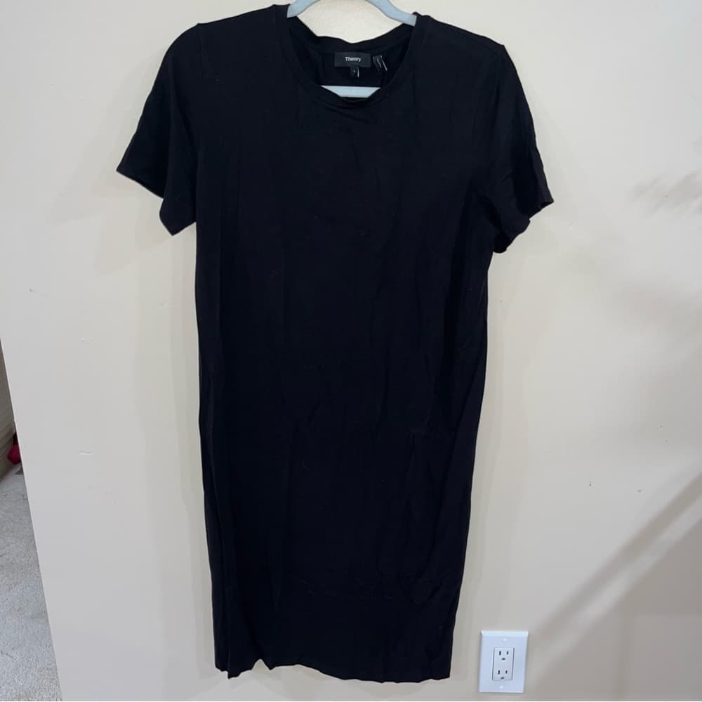 Theory Black Short Sleeve Shift Dress - Thumbnail 4