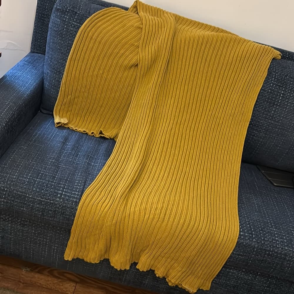 Parachute Ribbed Knit Throw Blanket in Mustard - Thumbnail 2