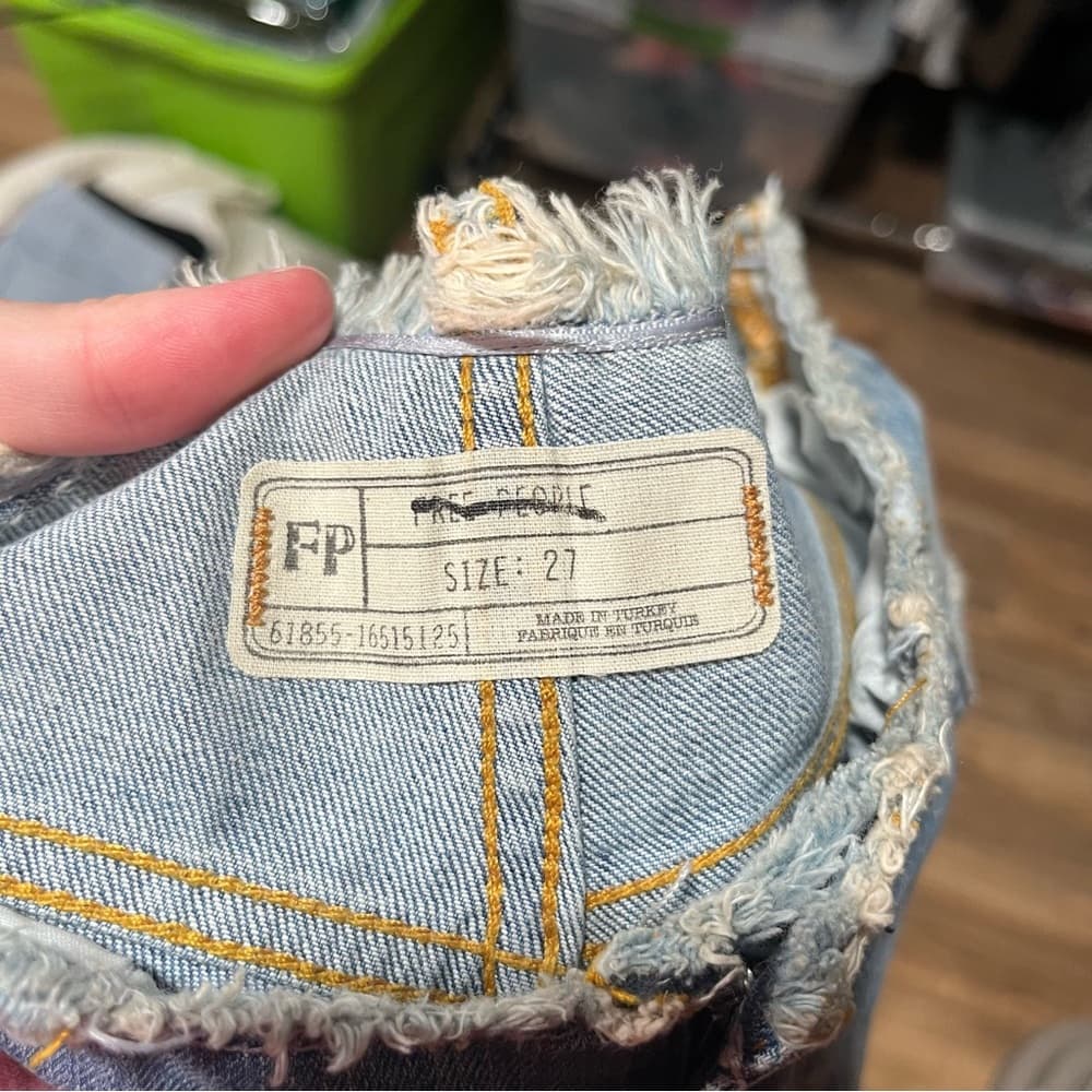 Free People Light Blue Paint-Splatter Cropped Jeans - Thumbnail 5