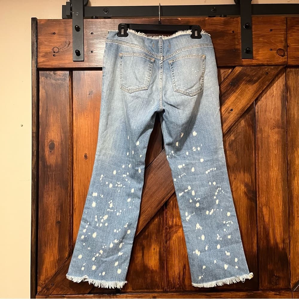Free People Light Blue Paint-Splatter Cropped Jeans - Thumbnail 4
