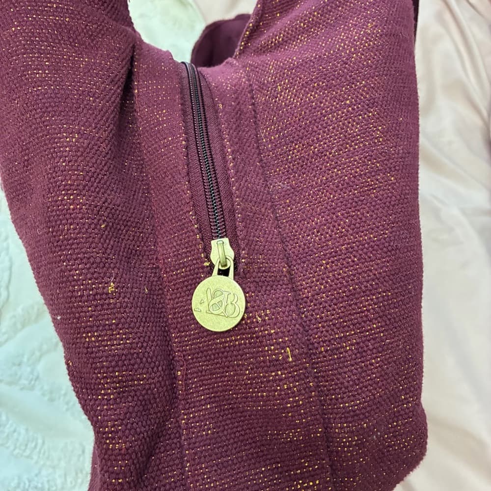 Hand-Embroidered Plum Shoulder Bag with Floral Beading - Thumbnail 5