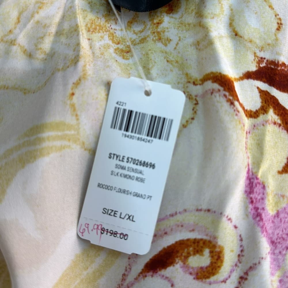 Soma Floral Satin Kimono Robe in Pink, Yellow & Cream - Thumbnail 10
