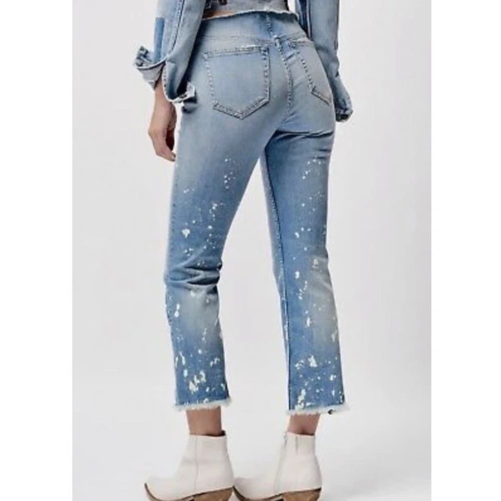 Free People Light Blue Paint-Splatter Cropped Jeans - Thumbnail 2