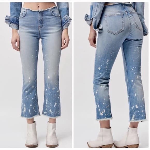 Free People Light Blue Paint-Splatter Cropped Jeans - Thumbnail 8