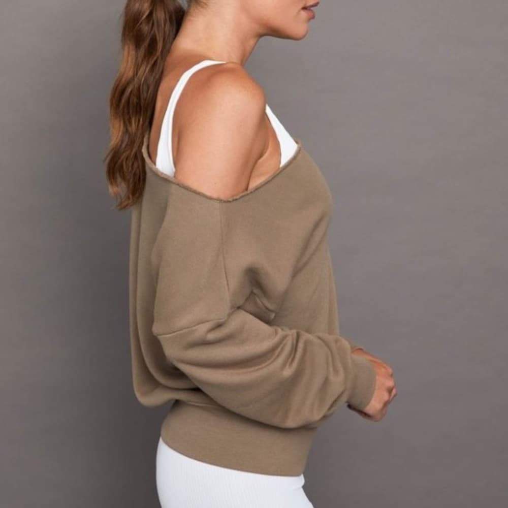 Carbon38 Taupe Cropped Long Sleeve Top - Thumbnail 4