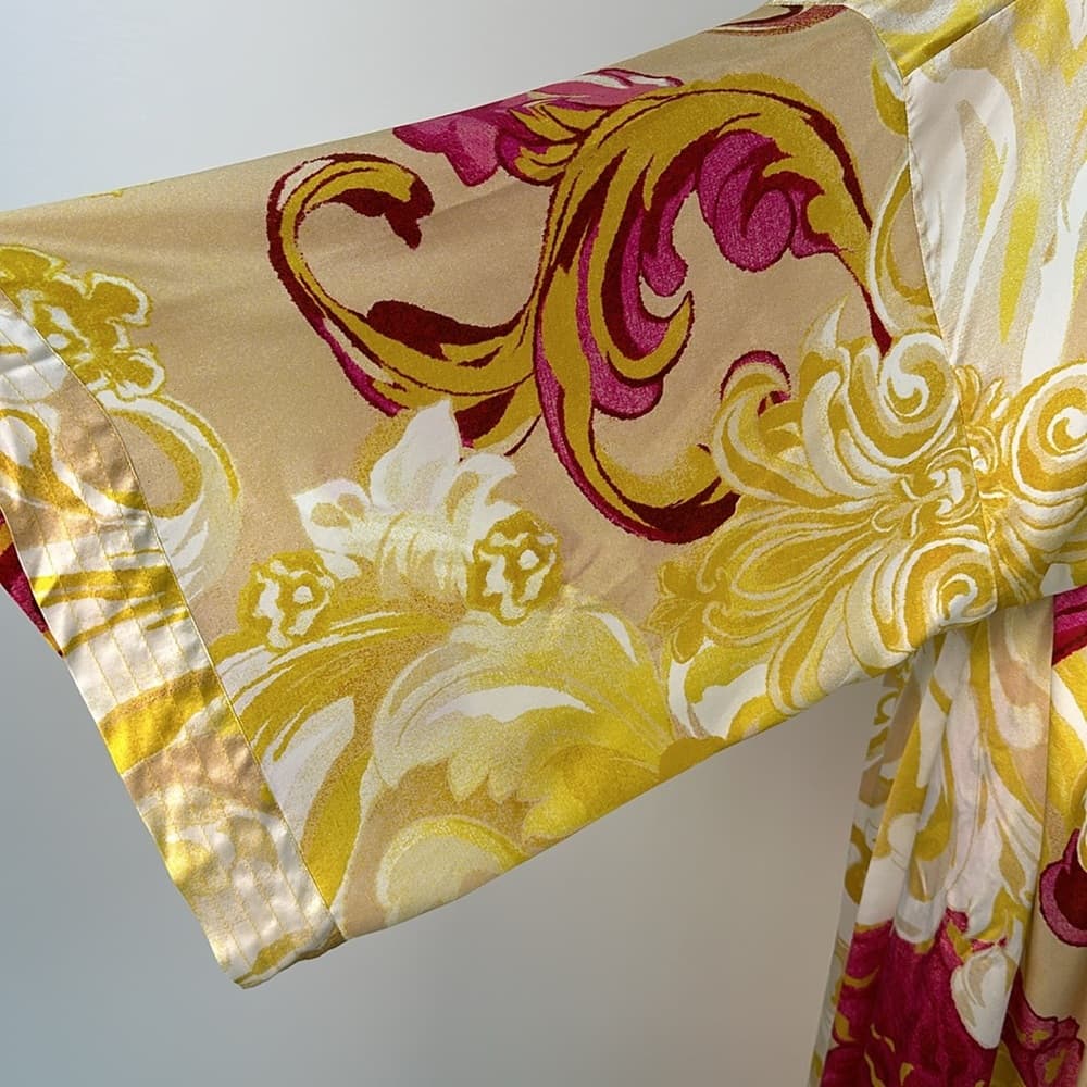 Soma Floral Satin Kimono Robe in Pink, Yellow & Cream - Thumbnail 8