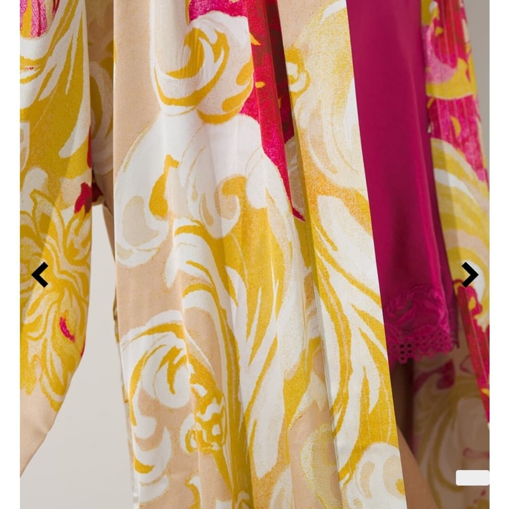 Soma Floral Satin Kimono Robe in Pink, Yellow & Cream - Thumbnail 4